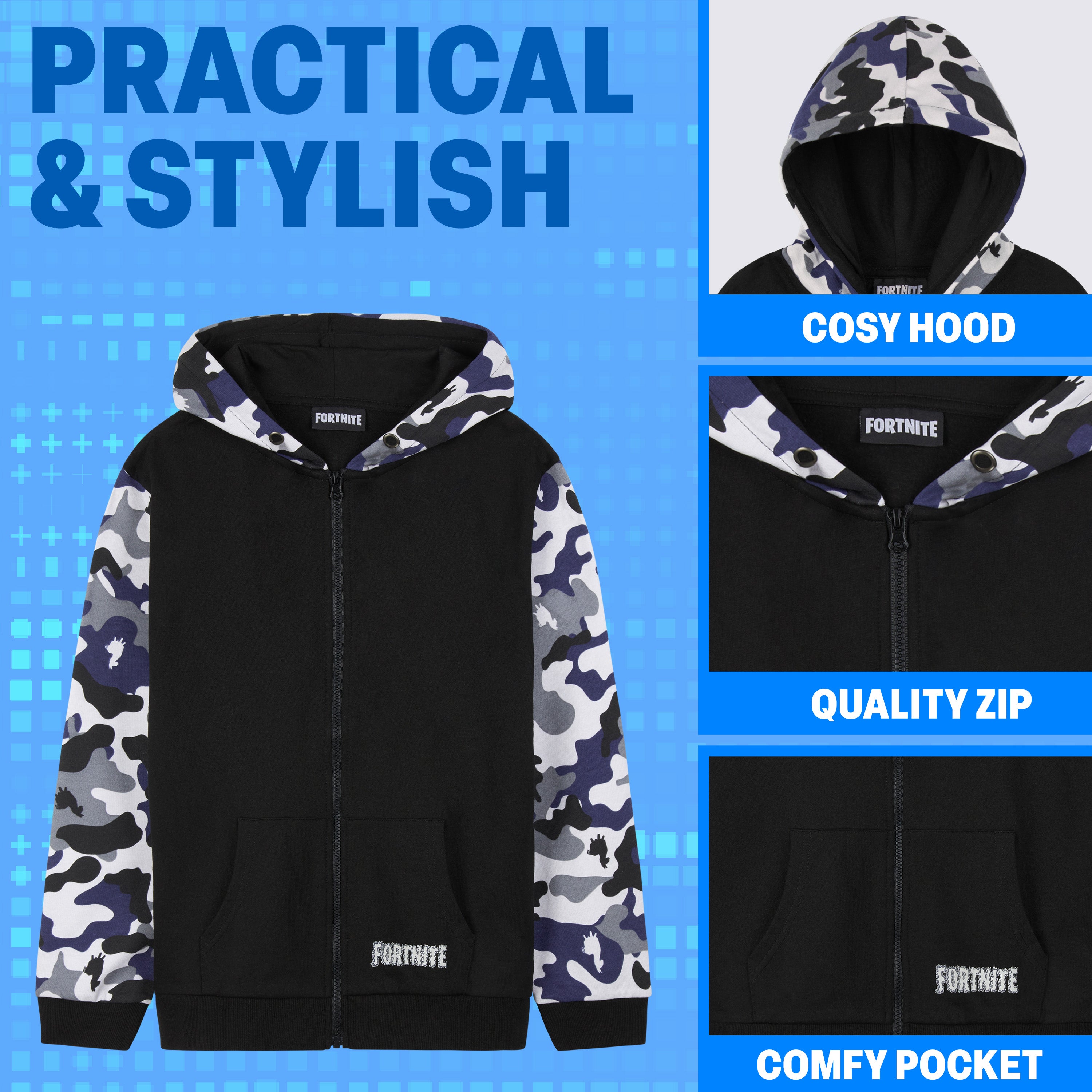 Fortnite Hoodie for Boys Teenagers Zip Up Jacket Warm Hooded Pullover Cosy Zipped Long Sleeve Gaming Sweater Casual Fashion Gaming Gifts for Boys - Get Trend