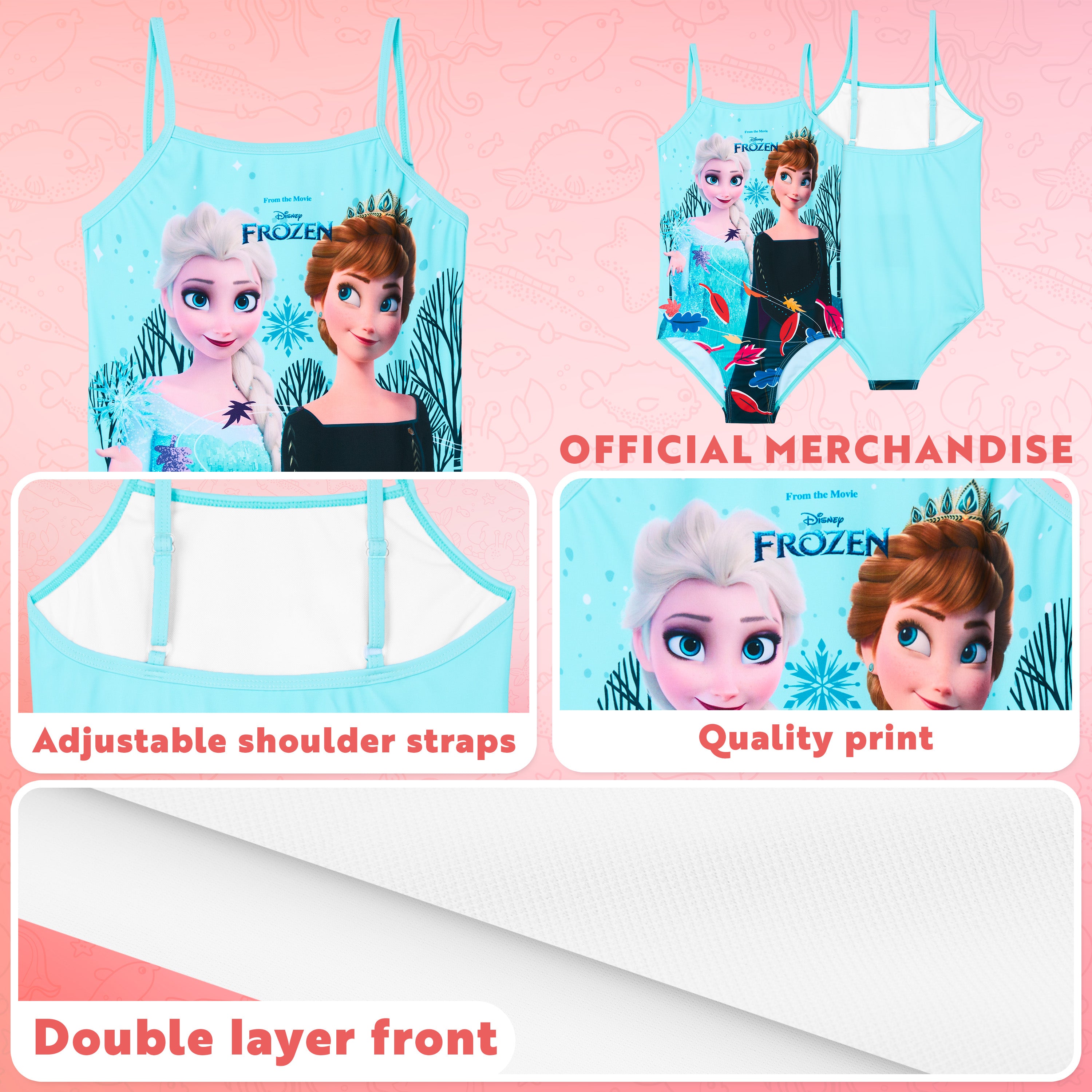 Get Trend Disney | Frozen Girls Swimming Costume Toddlers One Piece Stretchy Swimsuit Comfortable Straps Swimwear for Beach Pool Swimming Holiday Essentials - Get Trend