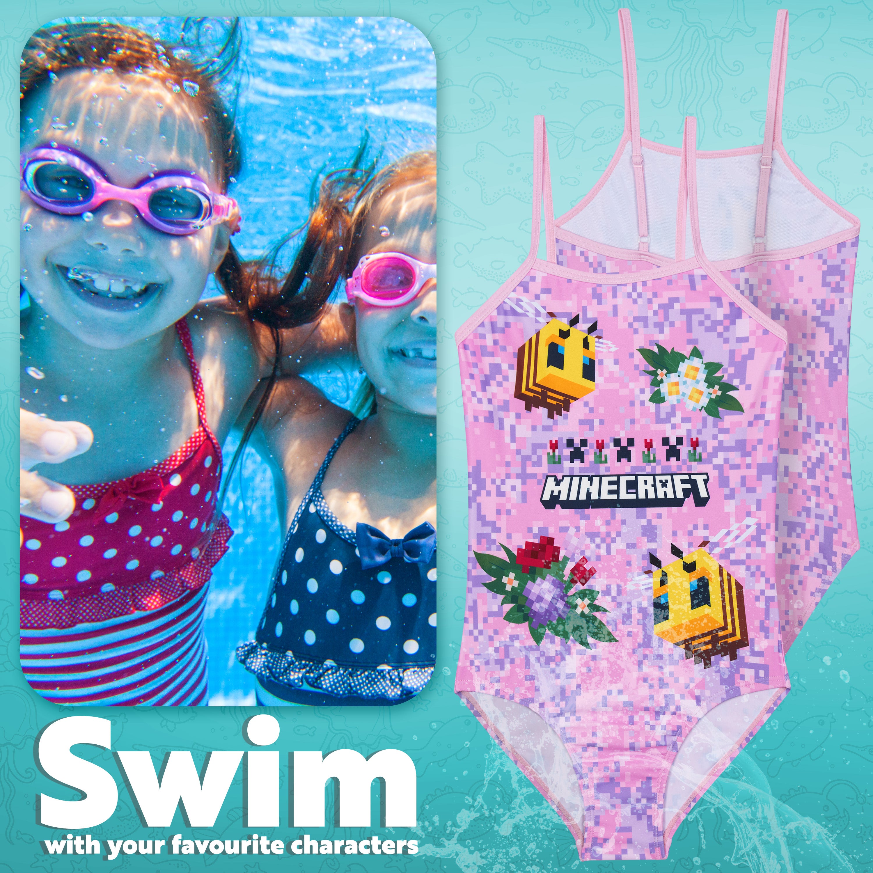 Get Trend Minecraft | Girls Swimming Costume Toddlers One Piece Stretchy Swimsuit Comfortable Straps Swimwear for Beach Pool Swimming Holiday Essentials - Get Trend