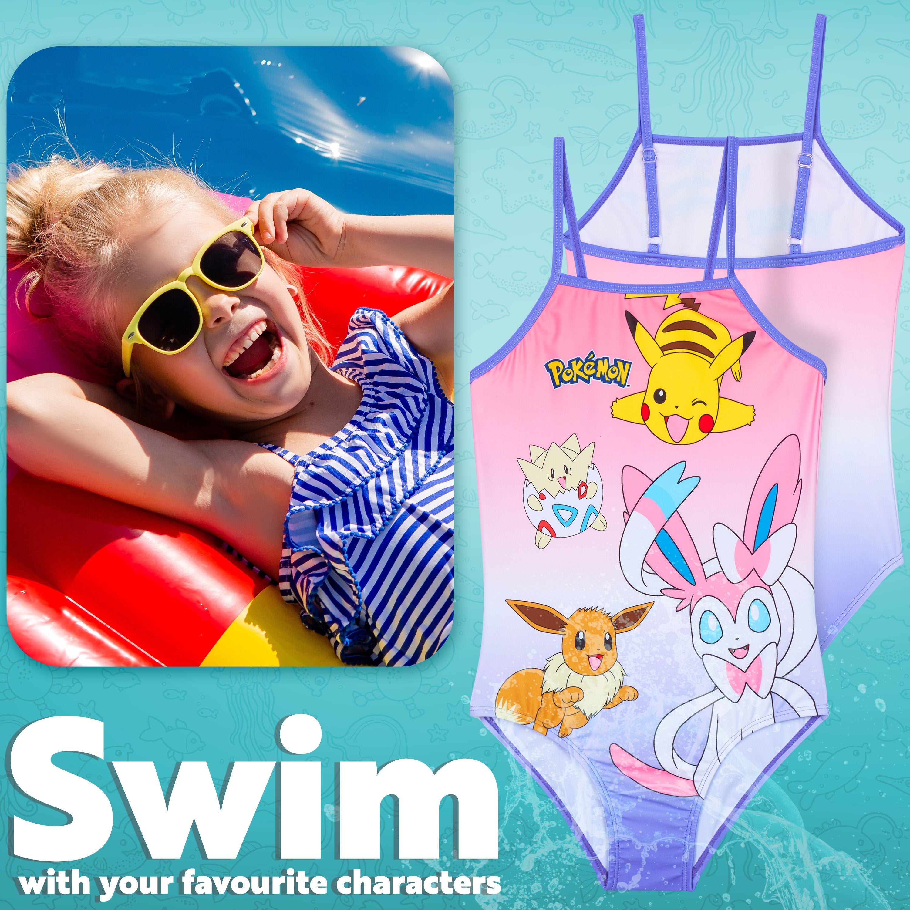 Get Trend | Pokemon Girls Swimming Costume Toddlers One Piece Stretchy Swimsuit Comfortable Straps Swimwear for Beach Pool Swimming Holiday Essentials - Get Trend