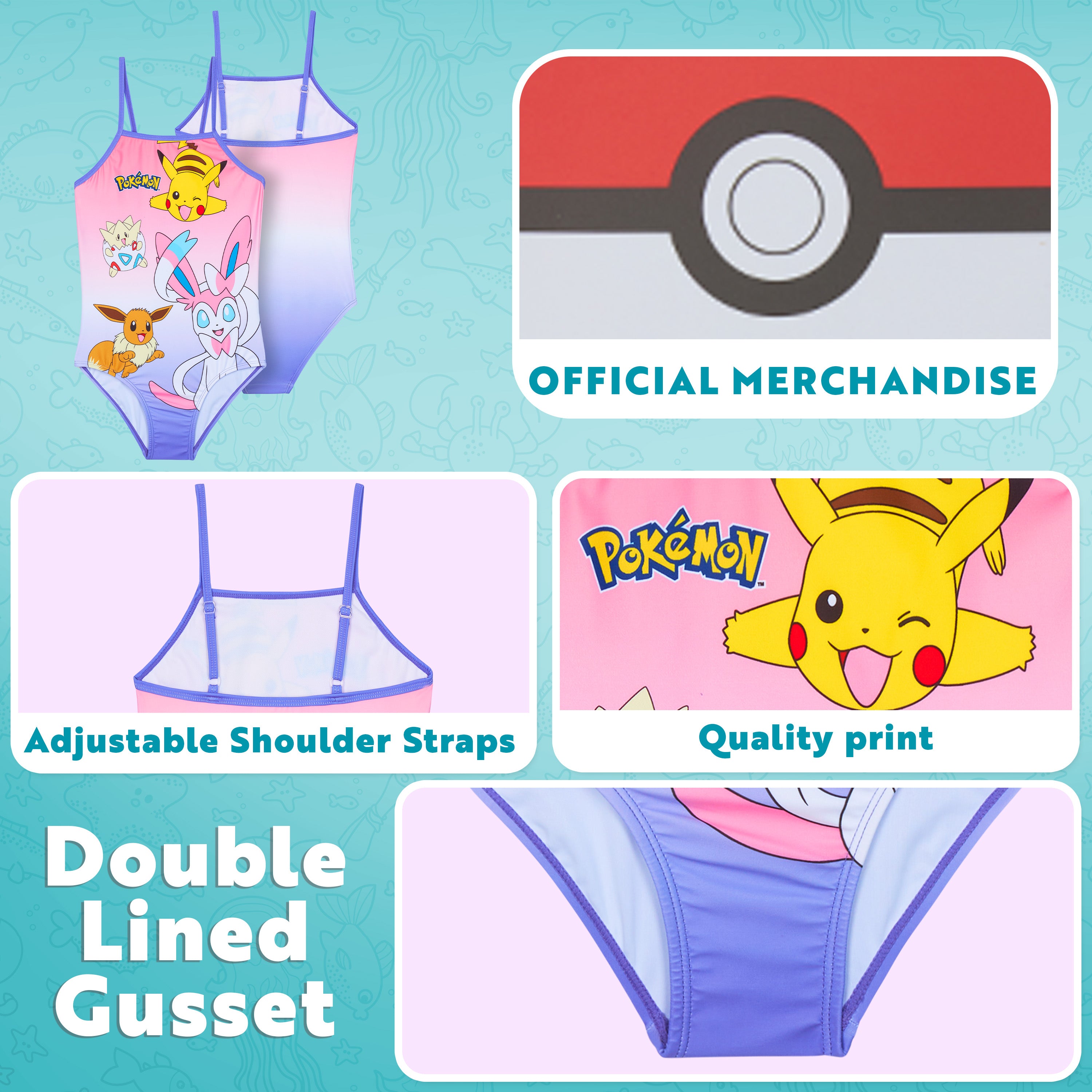Get Trend | Pokemon Girls Swimming Costume Toddlers One Piece Stretchy Swimsuit Comfortable Straps Swimwear for Beach Pool Swimming Holiday Essentials - Get Trend