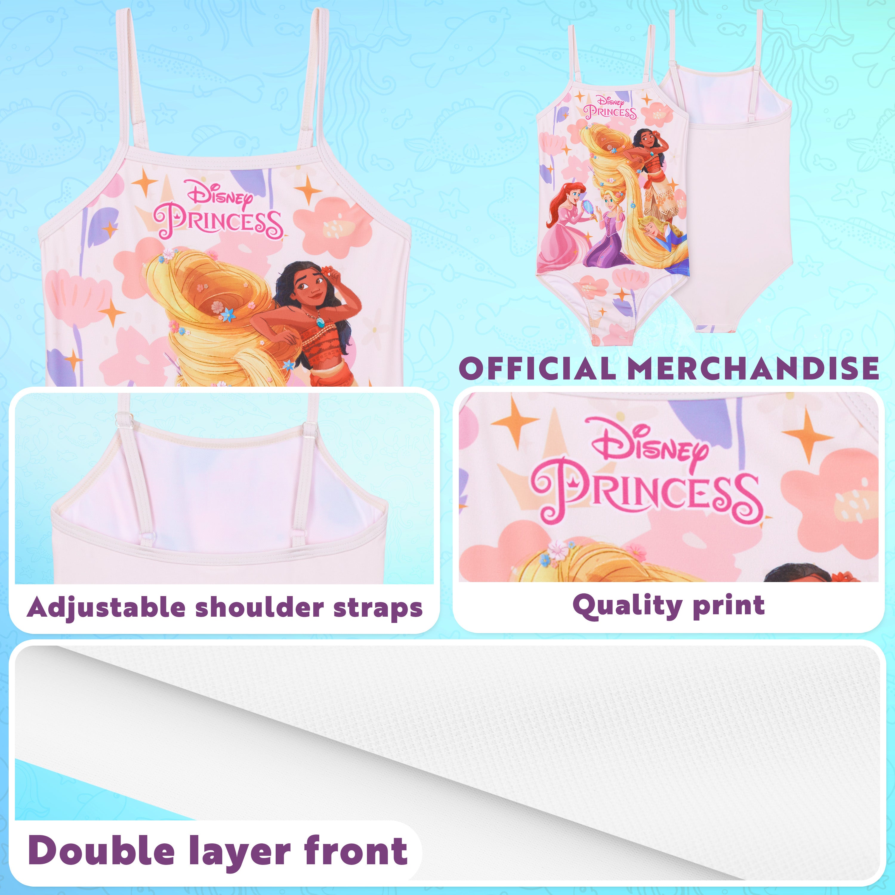 Get Trend Disney | Princess Girls Swimming Costume Toddlers One Piece Stretchy Swimsuit Comfortable Straps Swimwear for Beach Pool Swimming Holiday Essentials - Get Trend