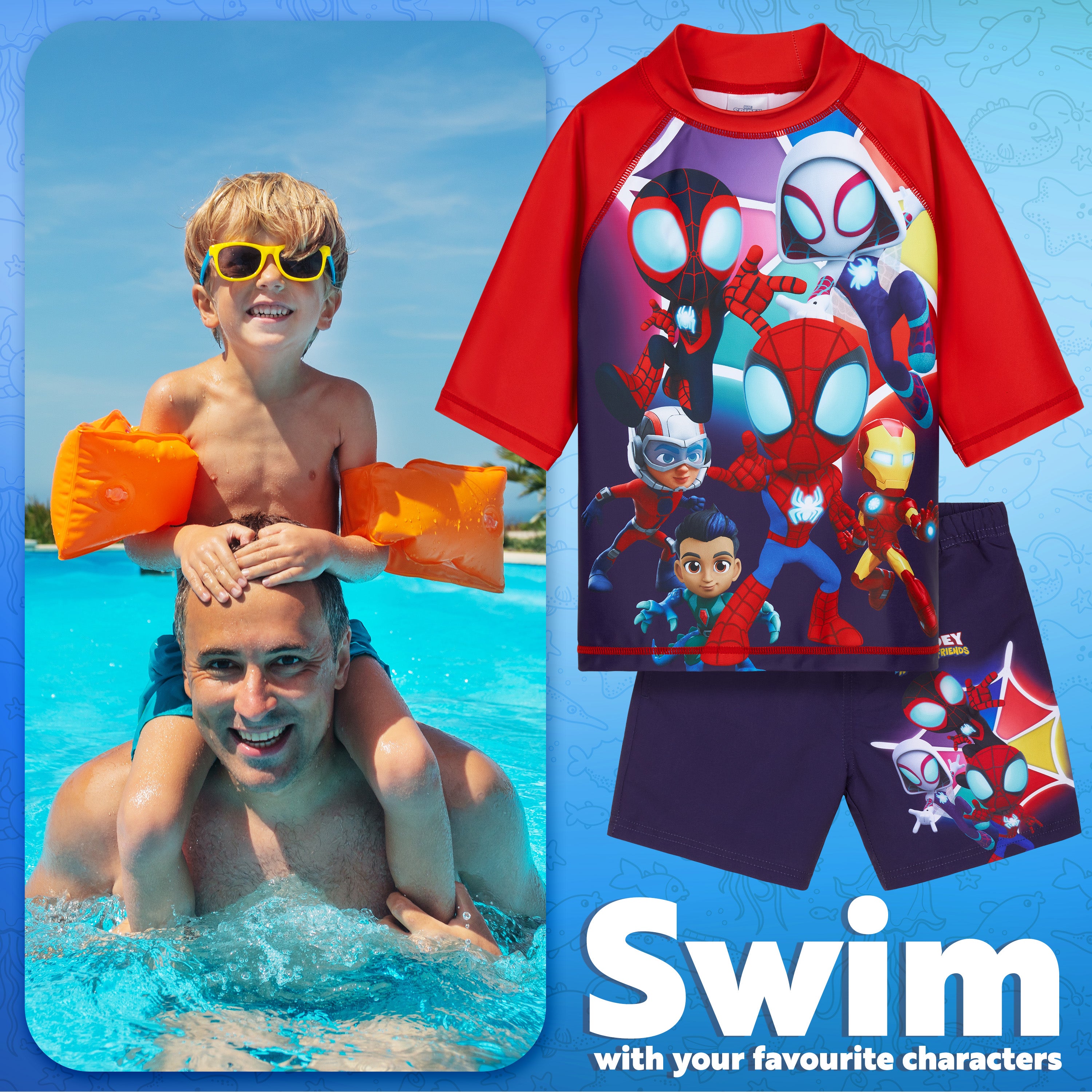 Get Trend Marvel | Spidey Swimsuit Set for Boys Teenagers 2 Pcs with Swimming Trunks Boys Rash Vest for Swimming Beach Trip Holiday Essentials - Get Trend