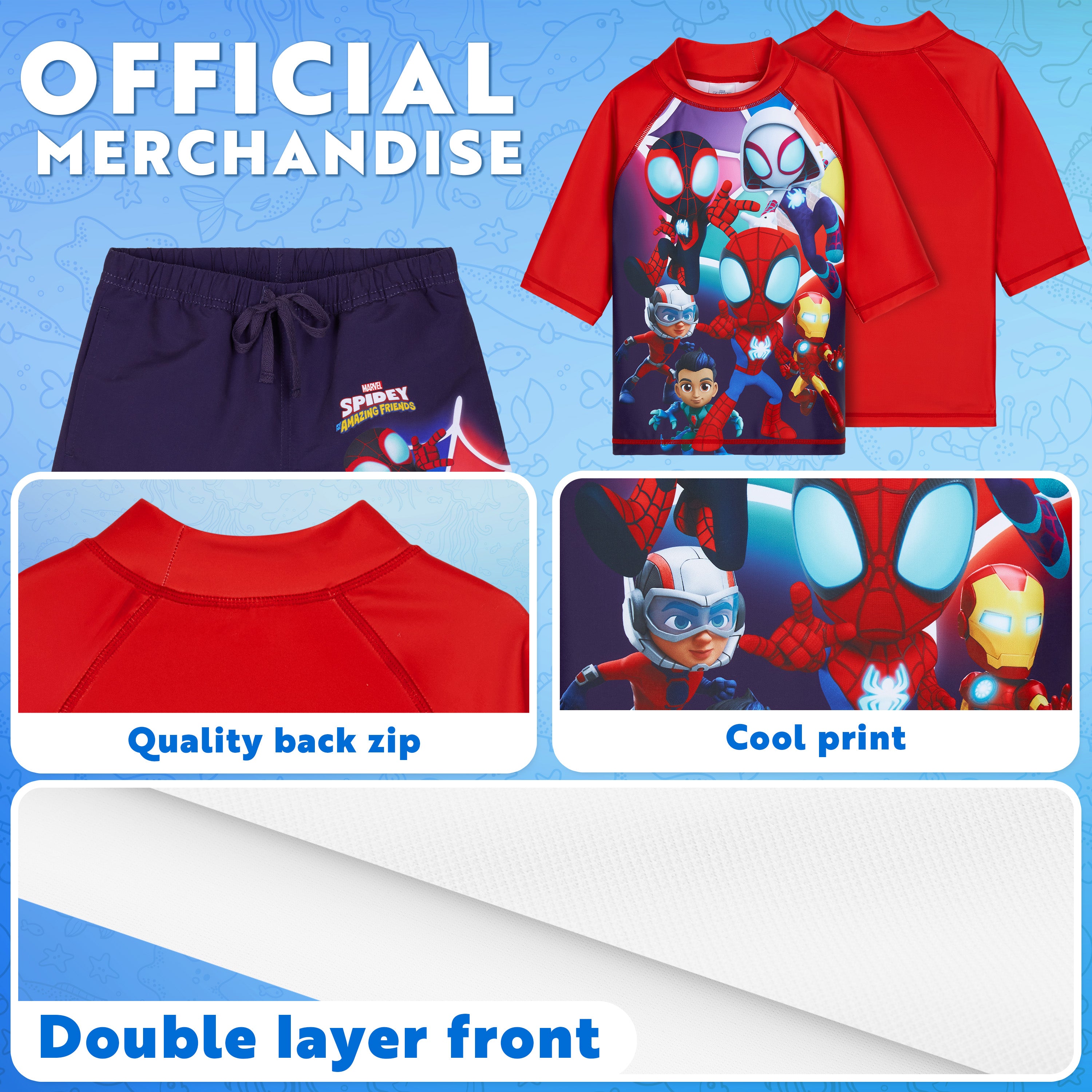 Get Trend Marvel | Spidey Swimsuit Set for Boys Teenagers 2 Pcs with Swimming Trunks Boys Rash Vest for Swimming Beach Trip Holiday Essentials - Get Trend