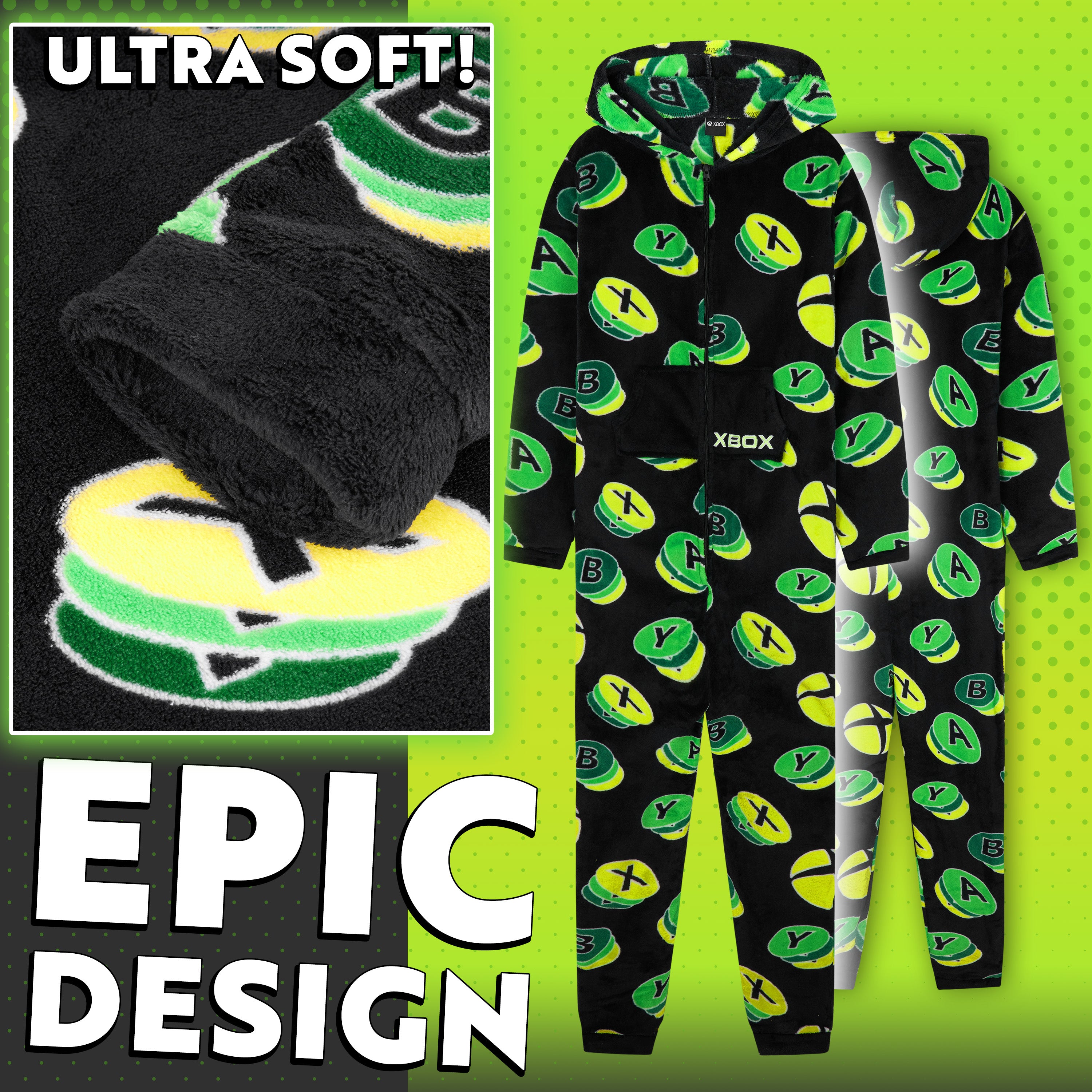 Xbox Onesie for Boys Teens All in One Fleece Pyjamas Hooded Jumpsuit Loungewear - Get Trend
