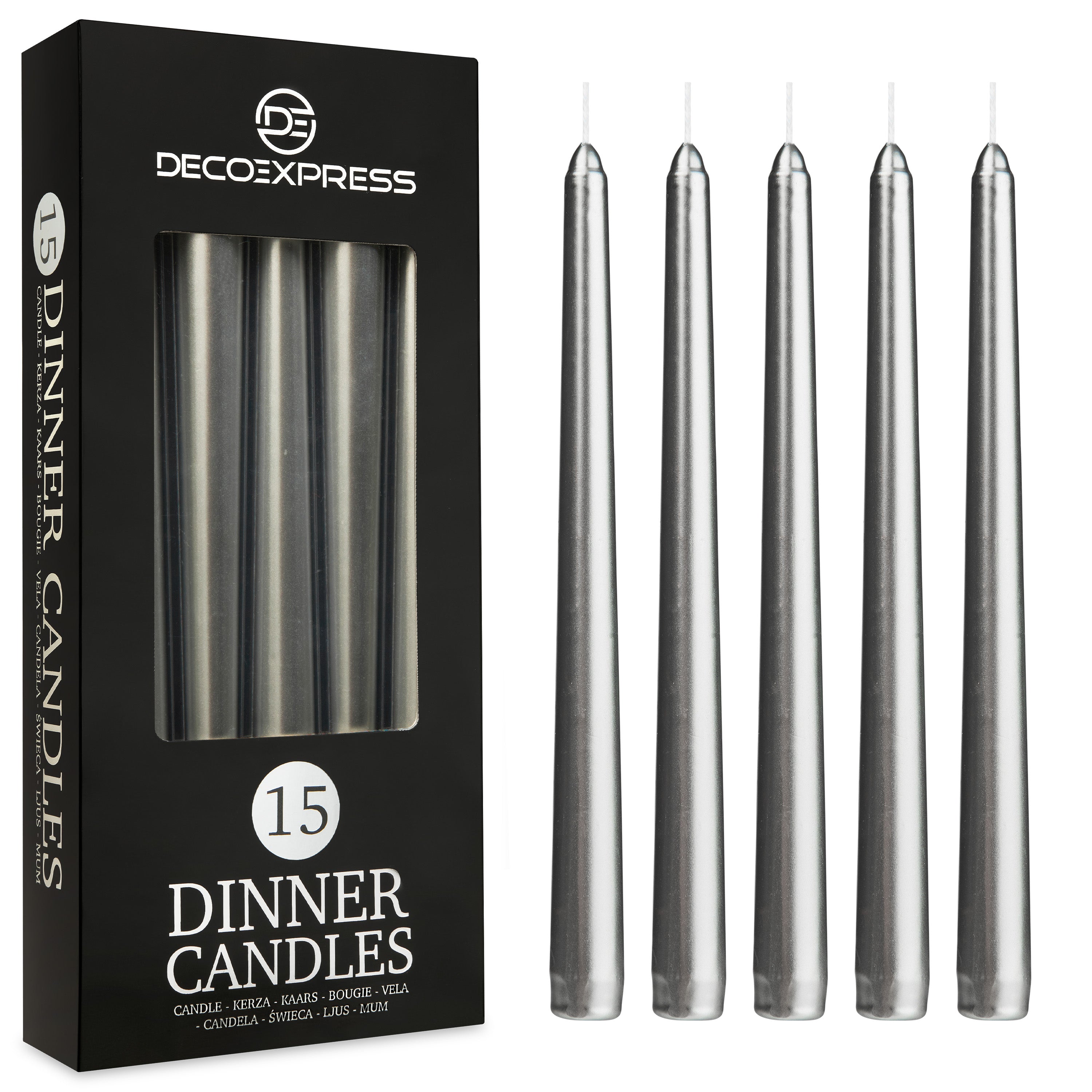 silver pack of 5 dinner candle