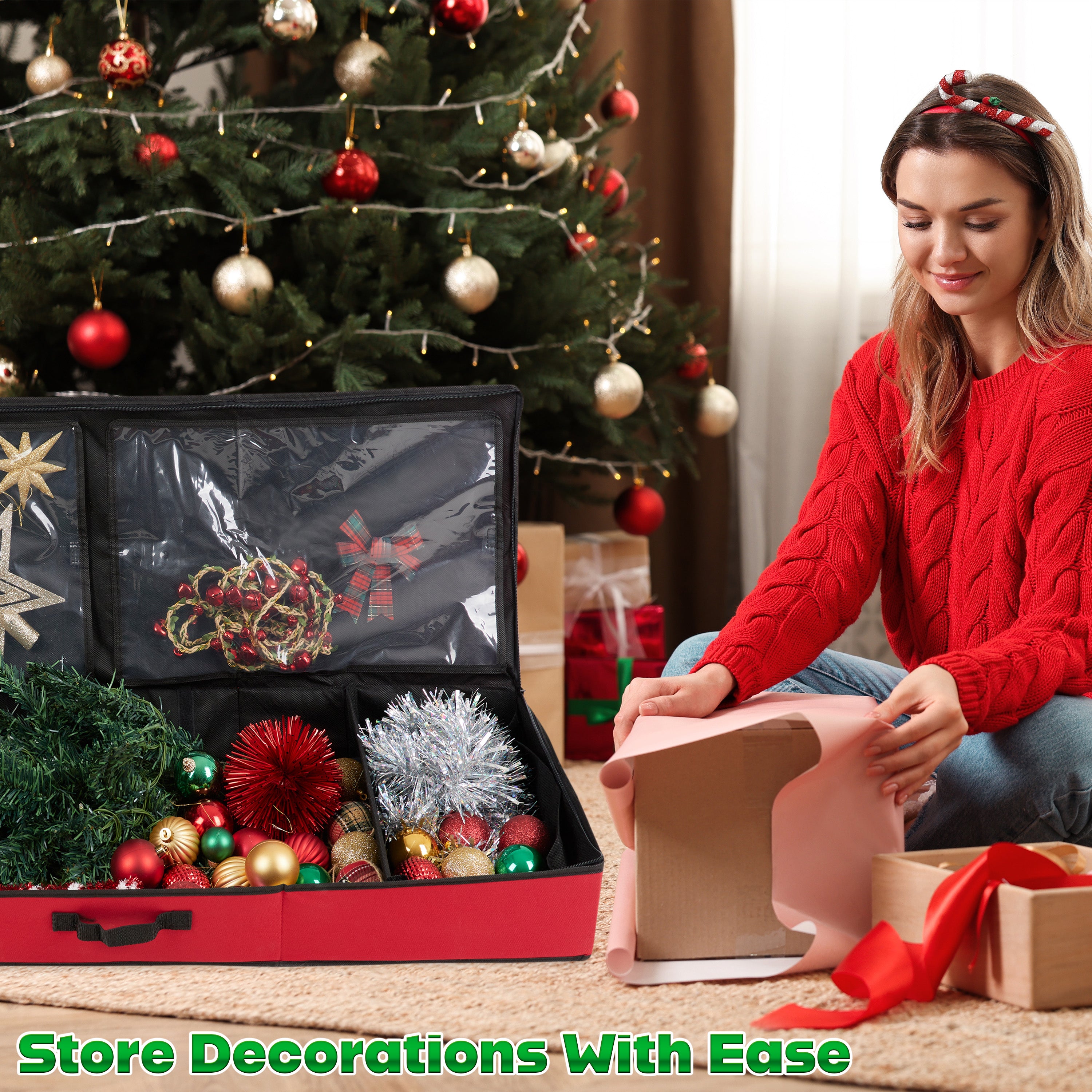 Christmas Tree Storage Bag - Zipped Christmas Storage Tree Bag - Red 100 cm - Get Trend