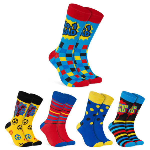 CityComfort Mens Socks - Pack of 5 Crew Socks for Men (Super Dad) - Get Trend