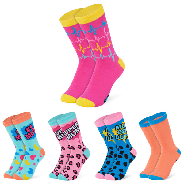 CityComfort Socks Women, 5 Pack of Crew Socks - Super Mom