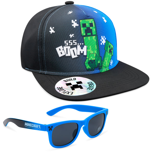 Minecraft Baseball Cap and;Sunglasses Set, Adjustable Hat 100% UV Protection Kids Boys