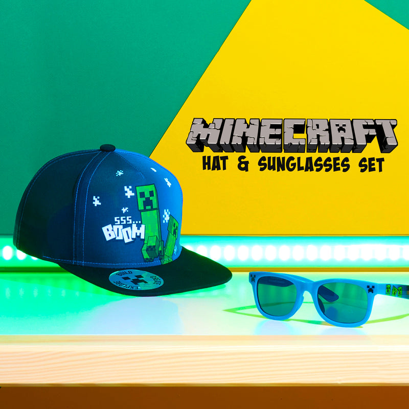 Minecraft Baseball Cap and;Sunglasses Set, Adjustable Hat 100% UV Protection Kids Boys