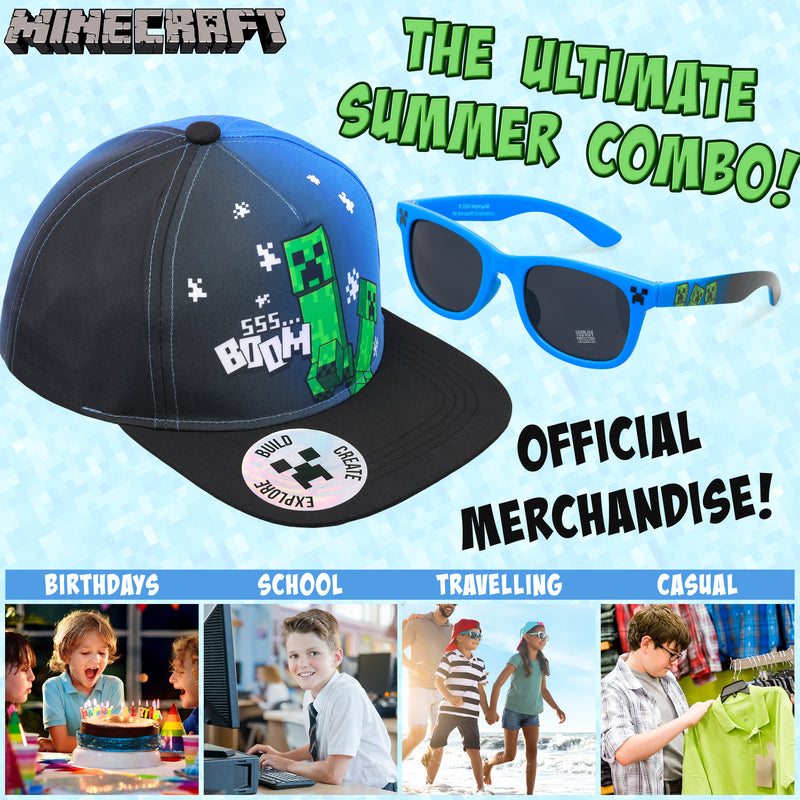 Minecraft Baseball Cap and;Sunglasses Set, Adjustable Hat 100% UV Protection Kids Boys