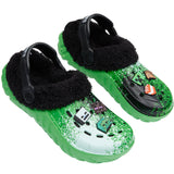 Minecraft Boys Winter Clogs Fleece Lining & Charms, Kids Teens Garden Shoes Slip On with Strap