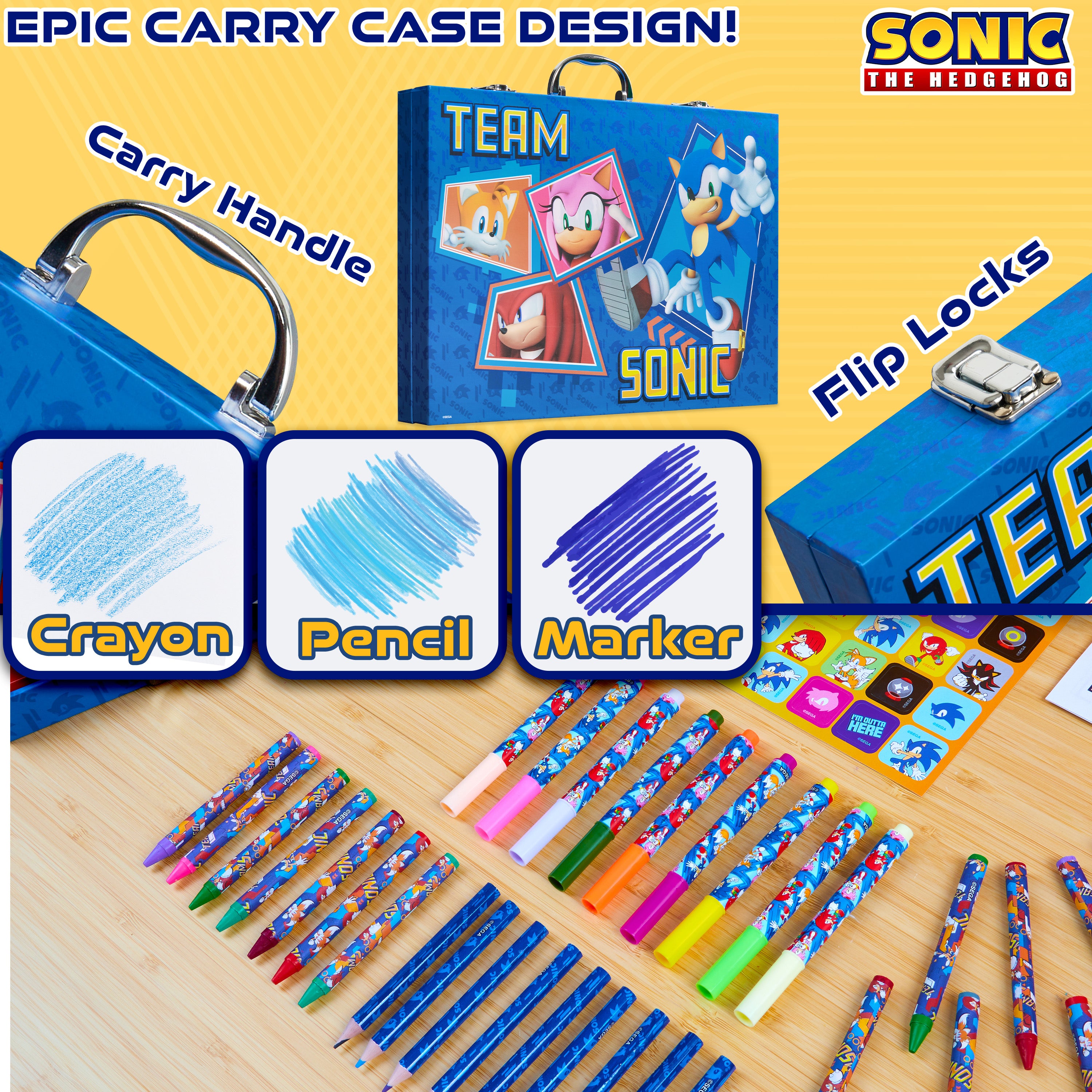 Sonic The Hedgehog Art Set for Kids Art Supplies Colouring Pens Colouring Pencils Crayons - Get Trend