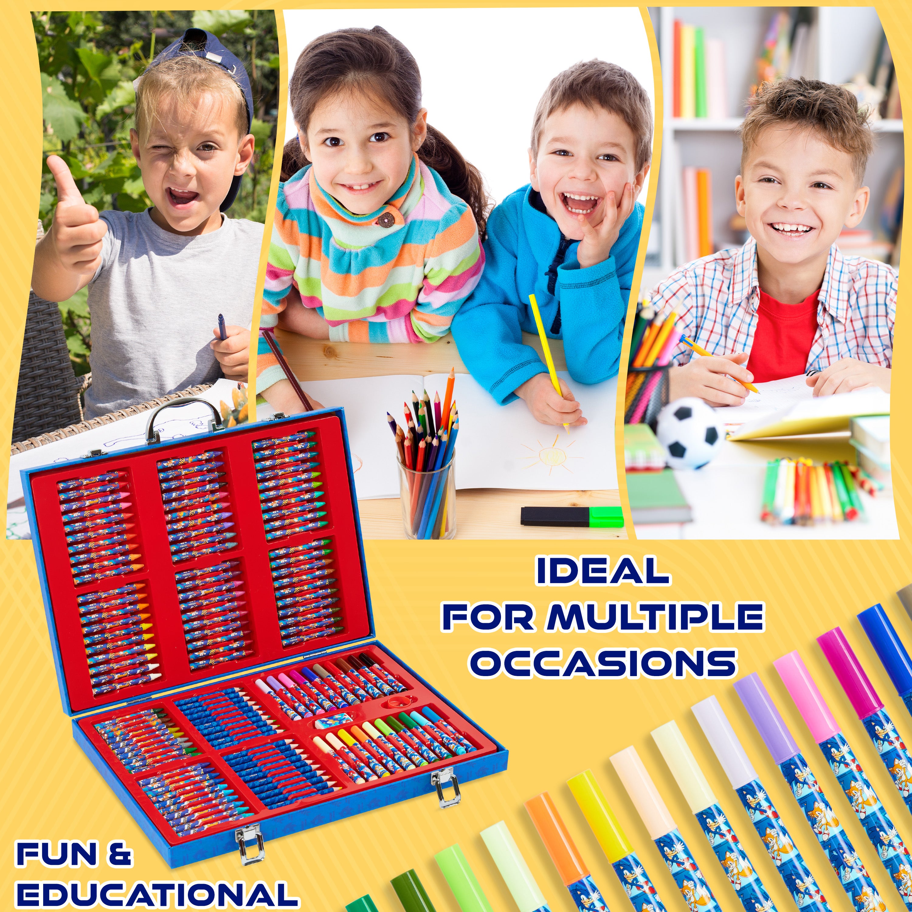 Sonic The Hedgehog Art Set for Kids Art Supplies Colouring Pens Colouring Pencils Crayons - Get Trend