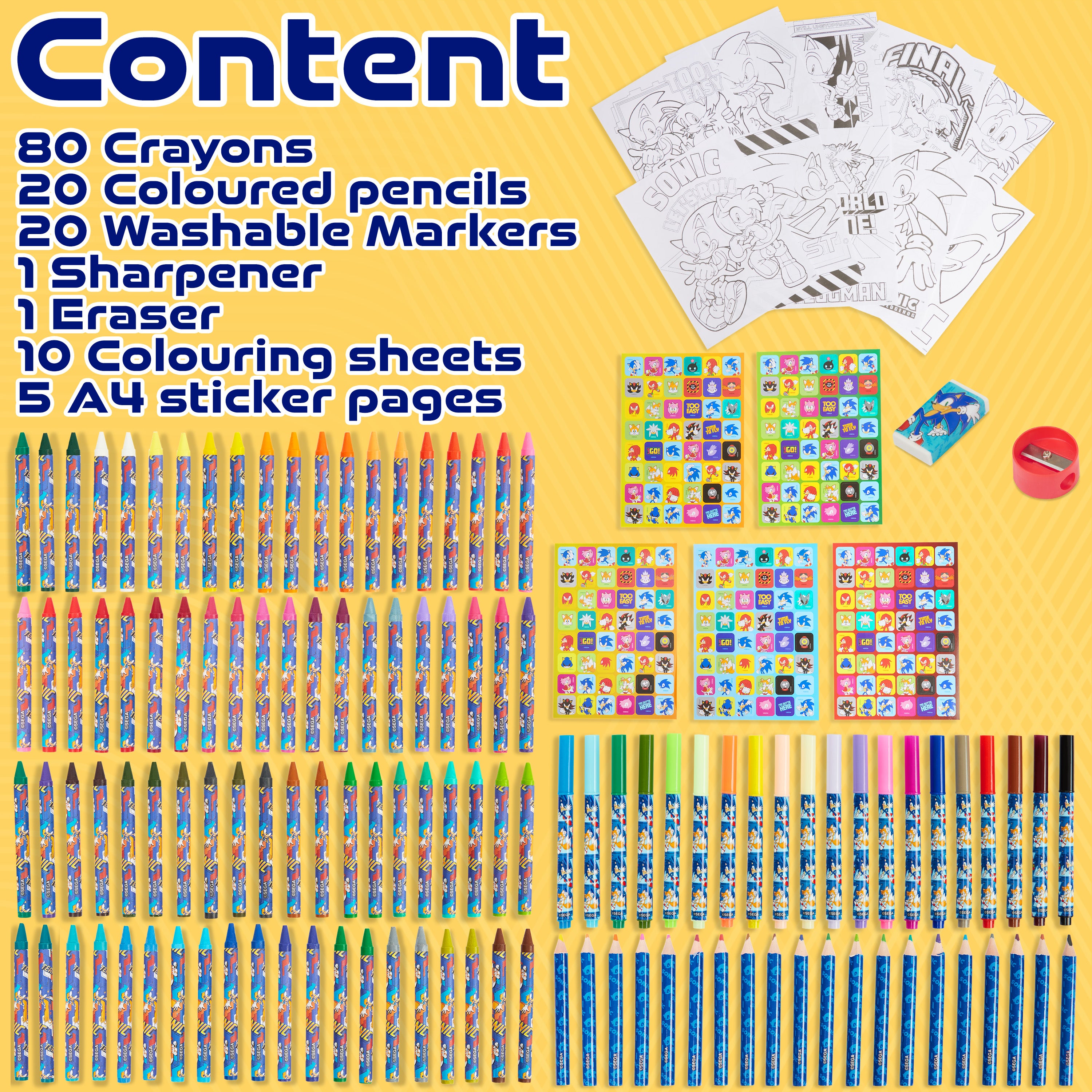Sonic The Hedgehog Art Set for Kids Art Supplies Colouring Pens Colouring Pencils Crayons - Get Trend