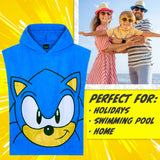 SONIC THE HEDGEHOG Beach Towel with Hood for Kids Changing Robe Cotton Gamer Poncho Towel for Bath Shower Swimming Beach Holiday Essentials