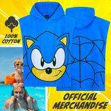 SONIC THE HEDGEHOG Beach Towel with Hood for Kids Changing Robe Cotton Gamer Poncho Towel for Bath Shower Swimming Beach Holiday Essentials
