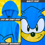 SONIC THE HEDGEHOG Beach Towel with Hood for Kids Changing Robe Cotton Gamer Poncho Towel for Bath Shower Swimming Beach Holiday Essentials