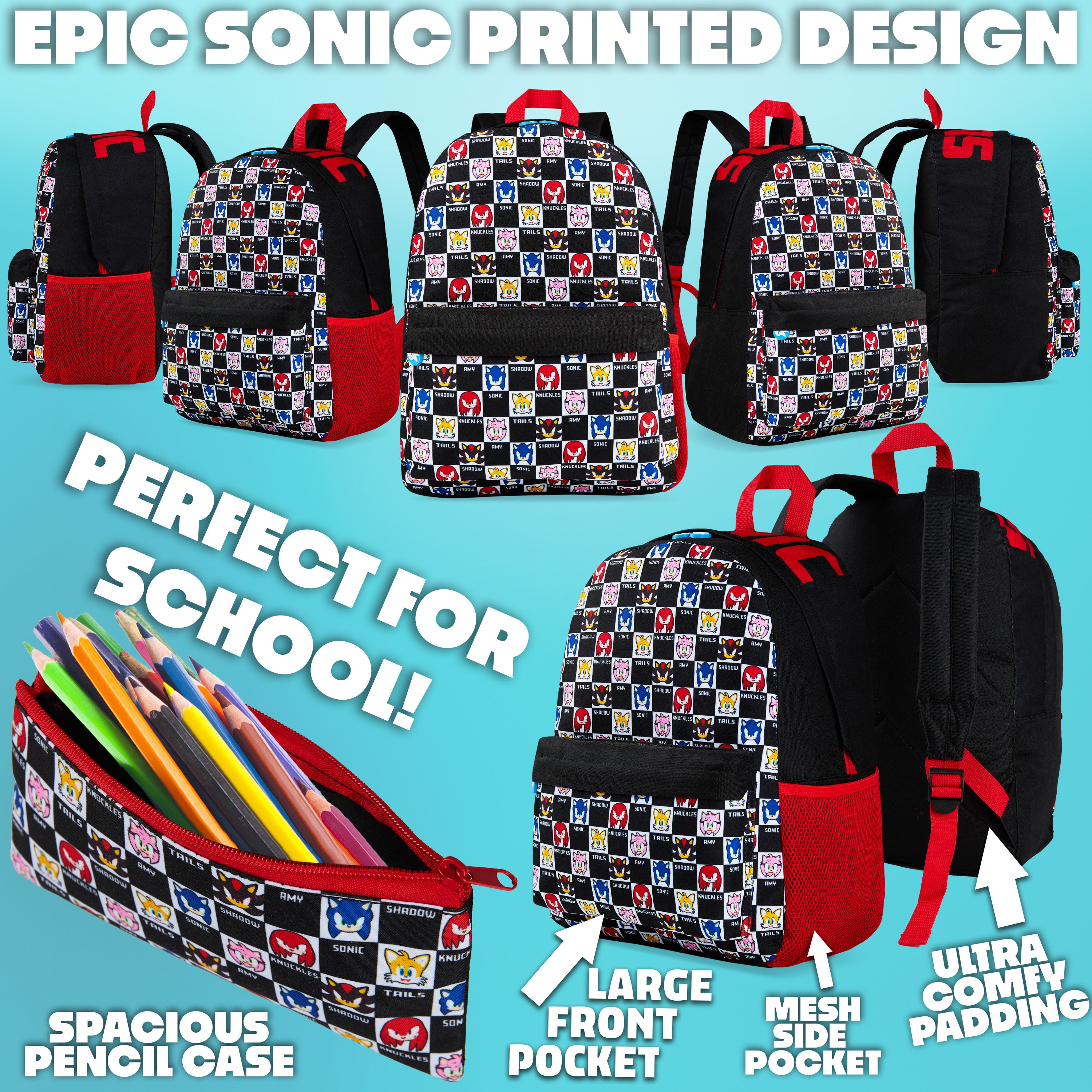 SONIC THE HEDGEHOG Backpack Set 4 Pcs - Get Trend