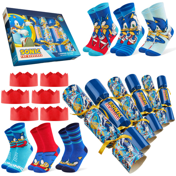 Sonic The Hedgehog Christmas Crackers with Gifts Set of 6 Socks Inside for Kids - Get Trend