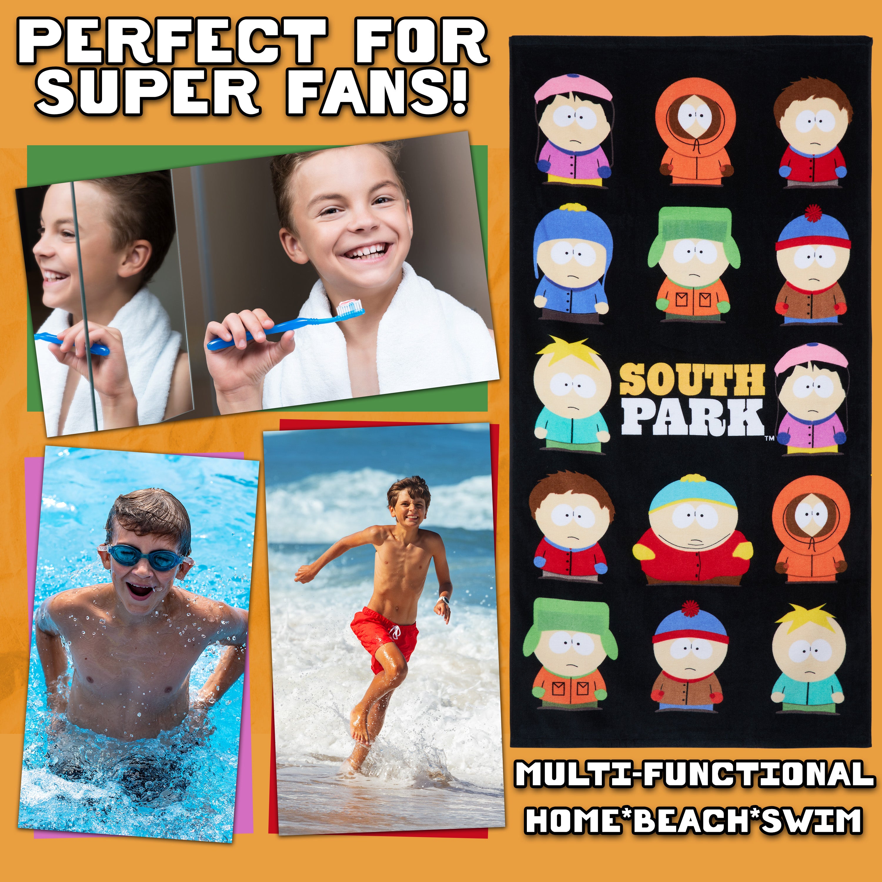 South Park Beach Towel for Adults Teens Soft Absorbent Bath Shower Gym Swimming Towel 100% Cotton Stan Kyle Cartman Kenny Holiday Essentials 140x70cm - Get Trend
