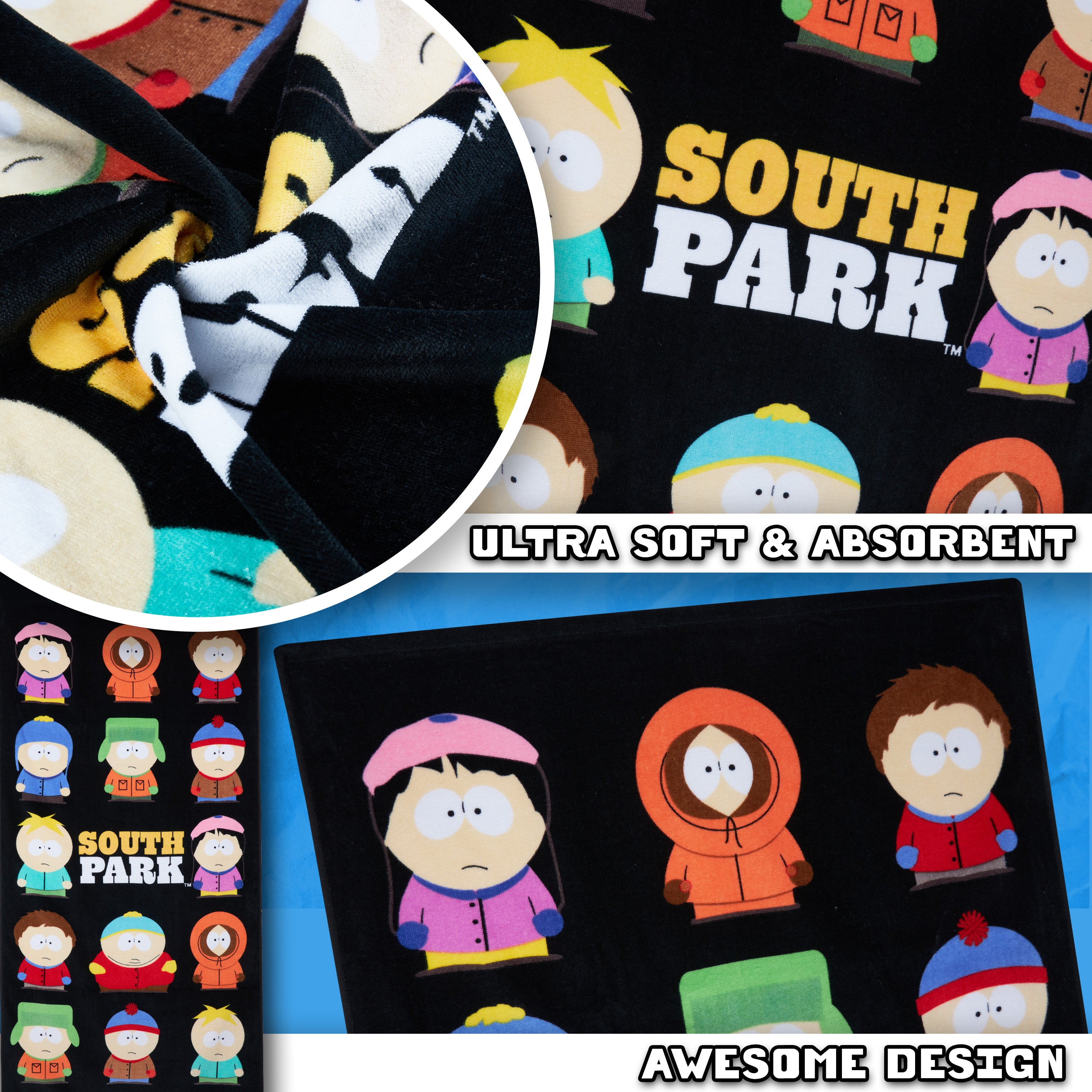 South Park Beach Towel for Adults Teens Soft Absorbent Bath Shower Gym Swimming Towel 100% Cotton Stan Kyle Cartman Kenny Holiday Essentials 140x70cm - Get Trend