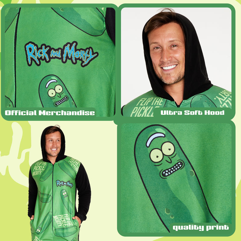 Rick and Morty Pluizige fleece pyjama met capuchon voor volwassenen - loungewear M-3XL, Groen/Zwart Rick and Morty Pluizige fleece pyjama met capuchon voor volwassenen - loungewear M-3XL, Groen/Zwart