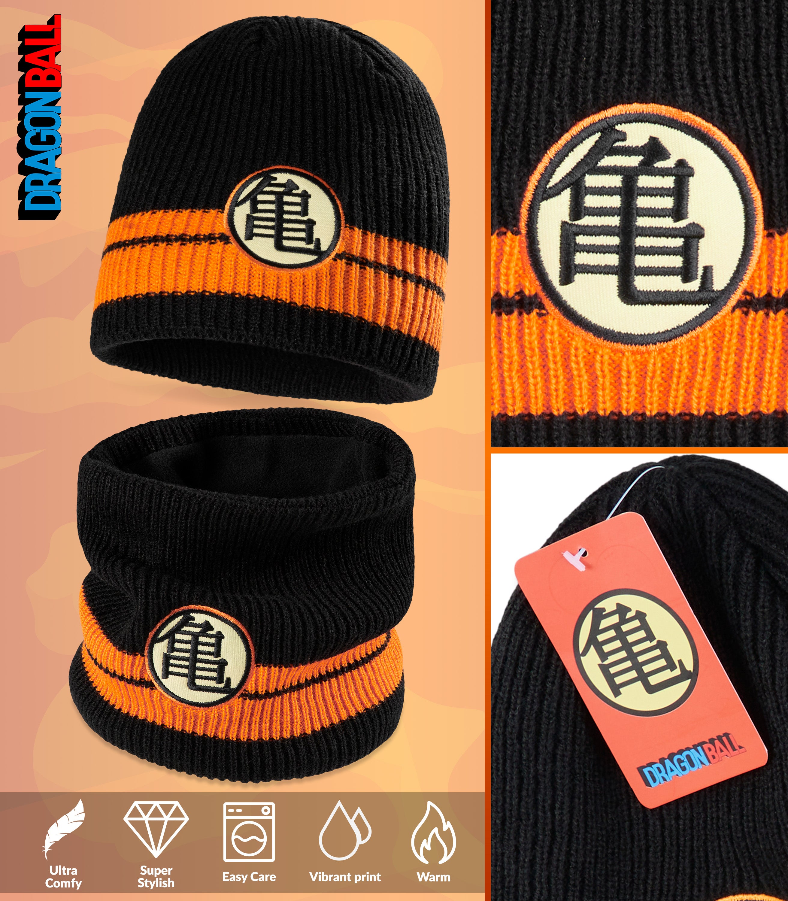 Dragon Ball Z Beanie and Snood for Men and Teenagers - Winter Hat and Neck Warmer 2 Piece Set - Get Trend