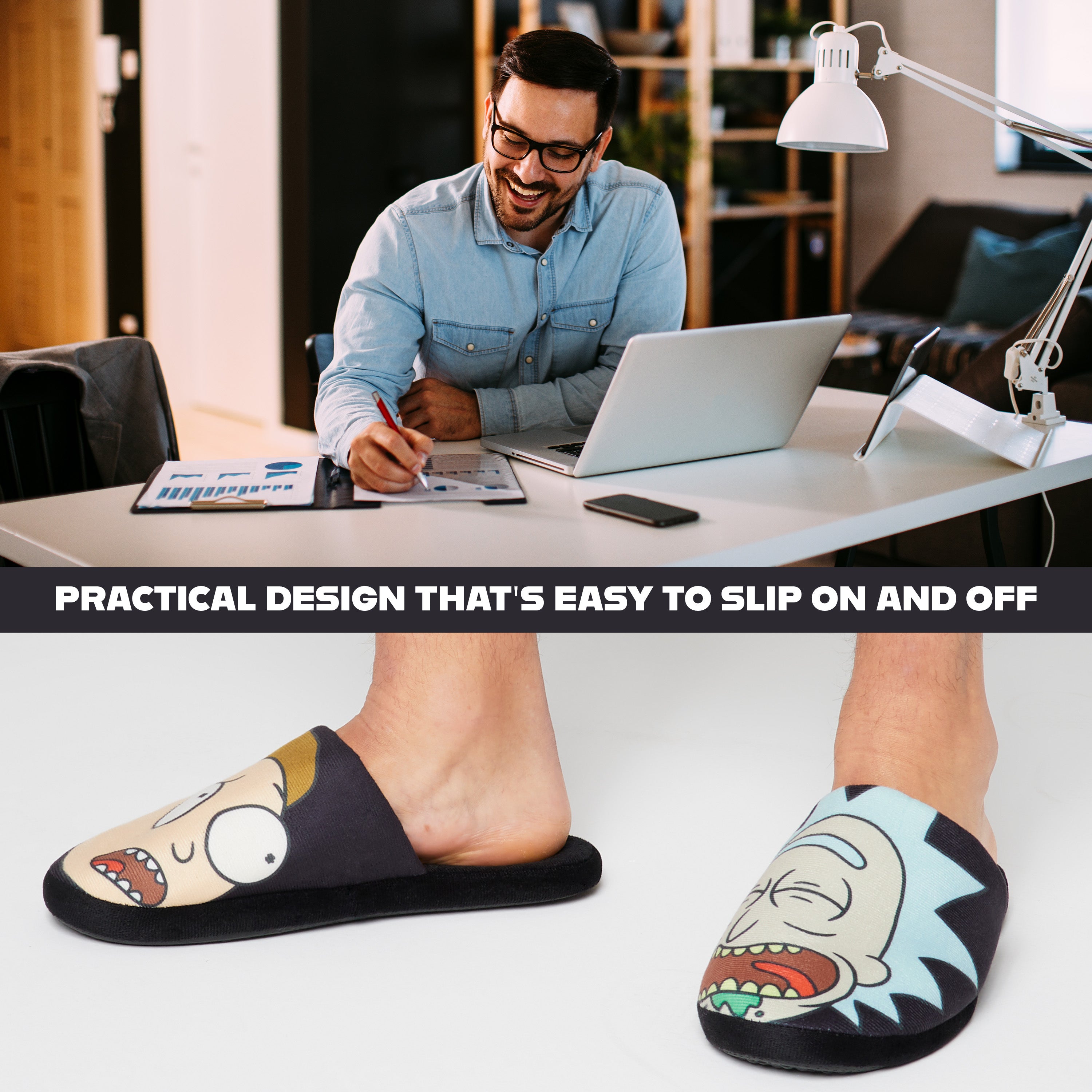 RICK AND MORTY Men's Slippers - Indoor House Shoes Teenagers Mens Sliders Size 7-12 - Get Trend