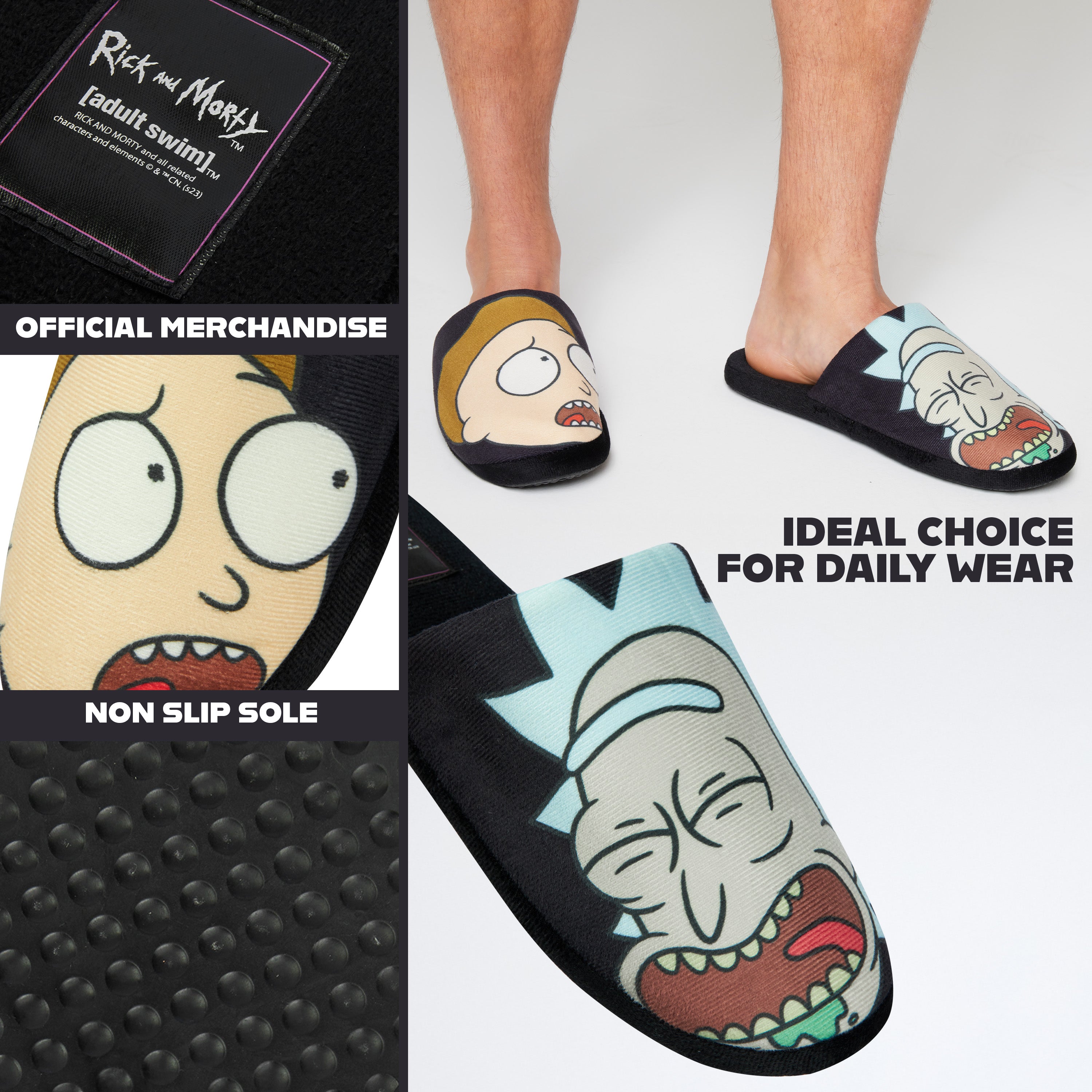 RICK AND MORTY Men's Slippers - Indoor House Shoes Teenagers Mens Sliders Size 7-12 - Get Trend