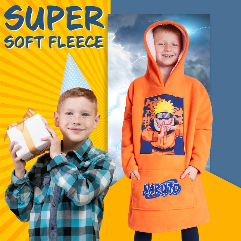 Naruto Fleece Hoodie Blanket for Boys and Teenagers - Orange - Get Trend