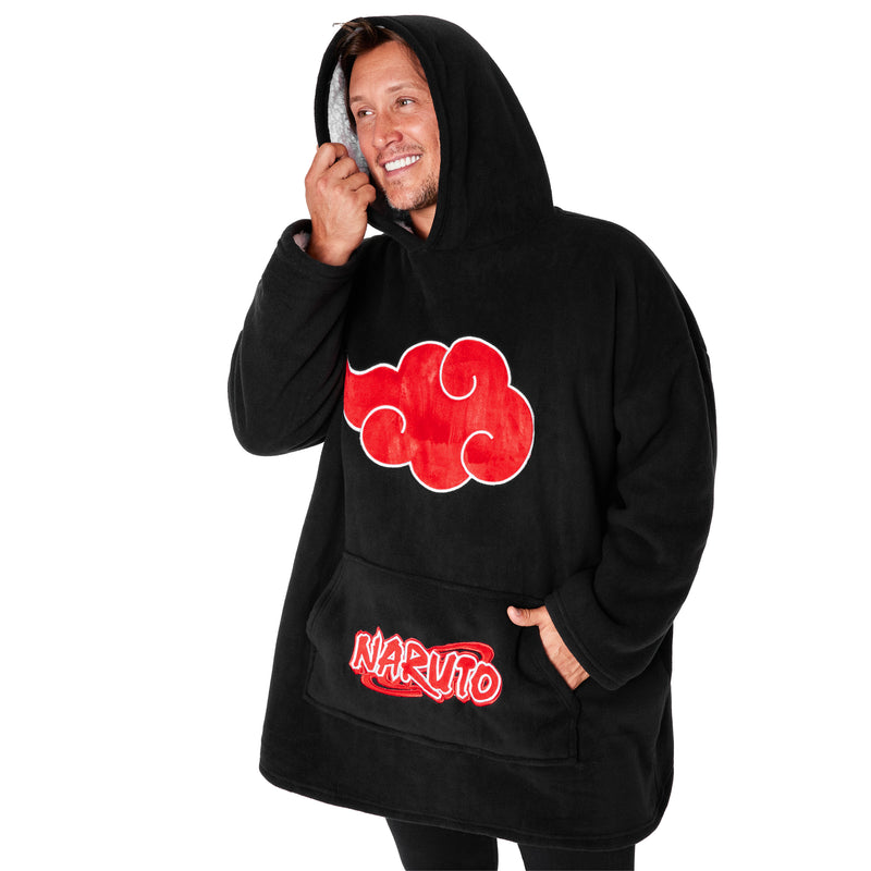 Naruto Blanket Hoodie for Men - Black/Red