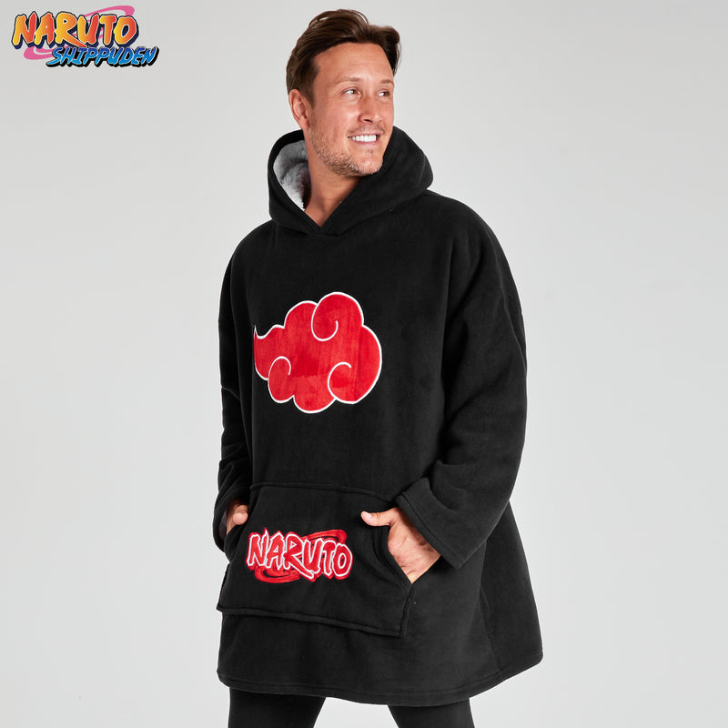 Naruto Blanket Hoodie for Men - Black/Red