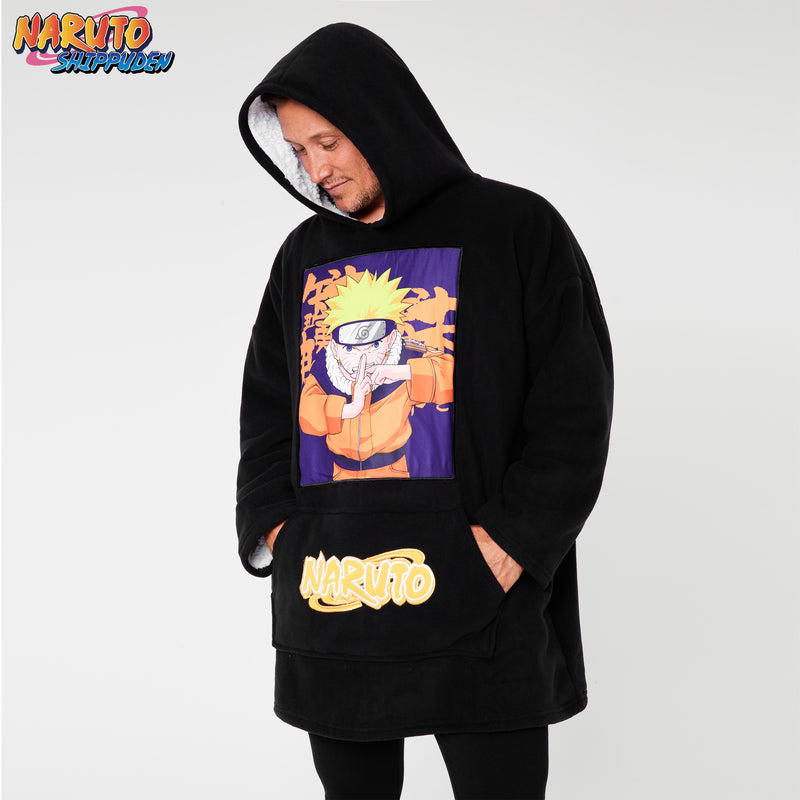 Naruto Blanket Hoodie for Men - Black/Orange - Get Trend