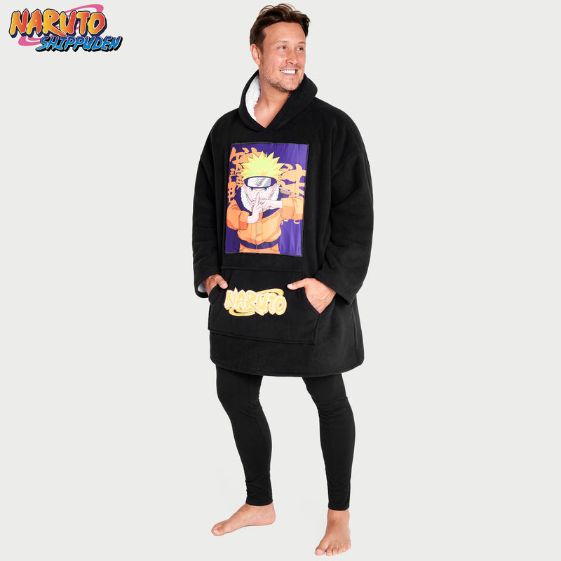 Naruto Blanket Hoodie for Men - Black/Orange