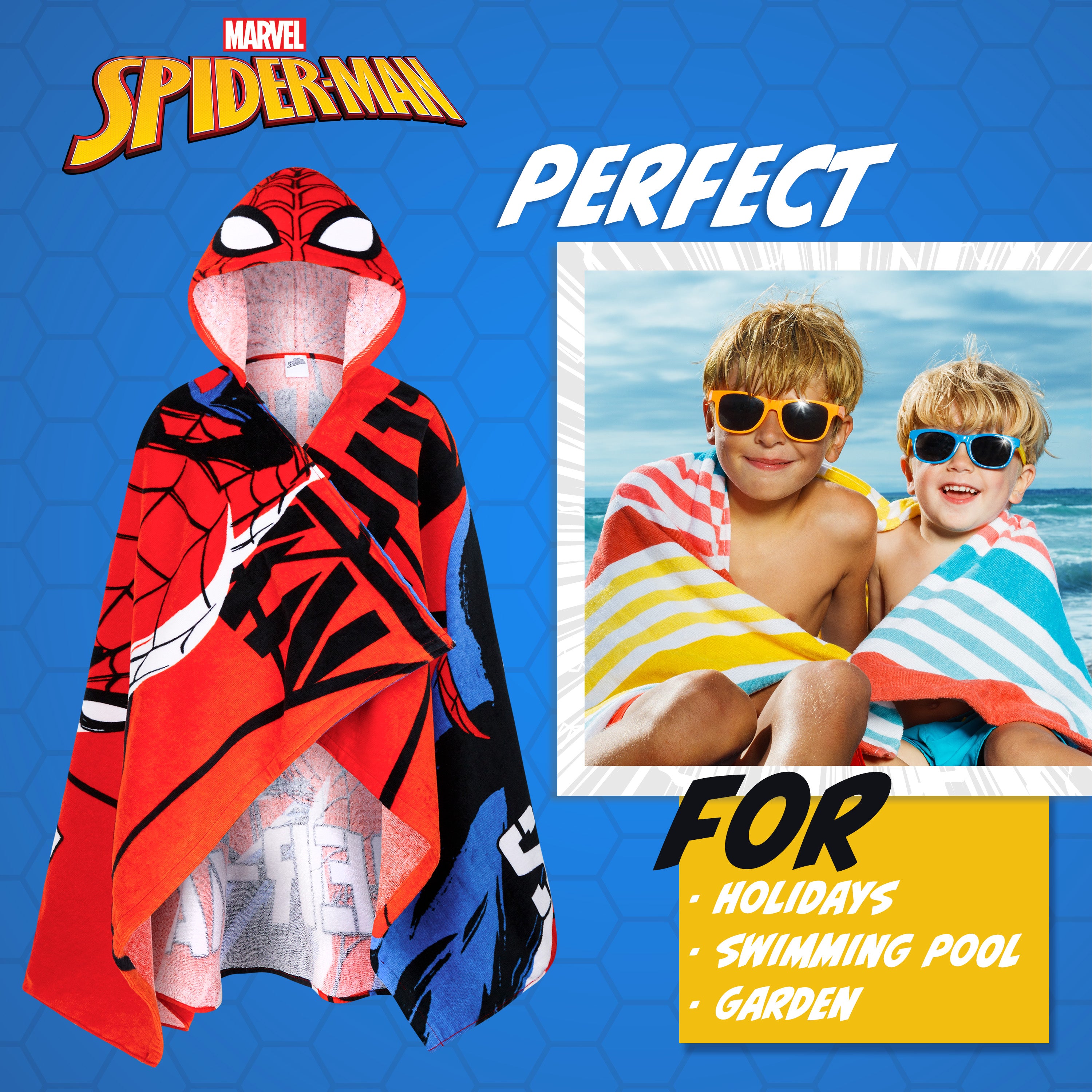 Marvel Spiderman Bath Towel with Hood for Kids Teenagers Absorbent Changing Robe - Get Trend