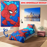 Marvel Spiderman Duvet Cover and Pillowcase Set Kids Teens Bedding Bedroom Accessories - Single Size (Blue Spiderman)