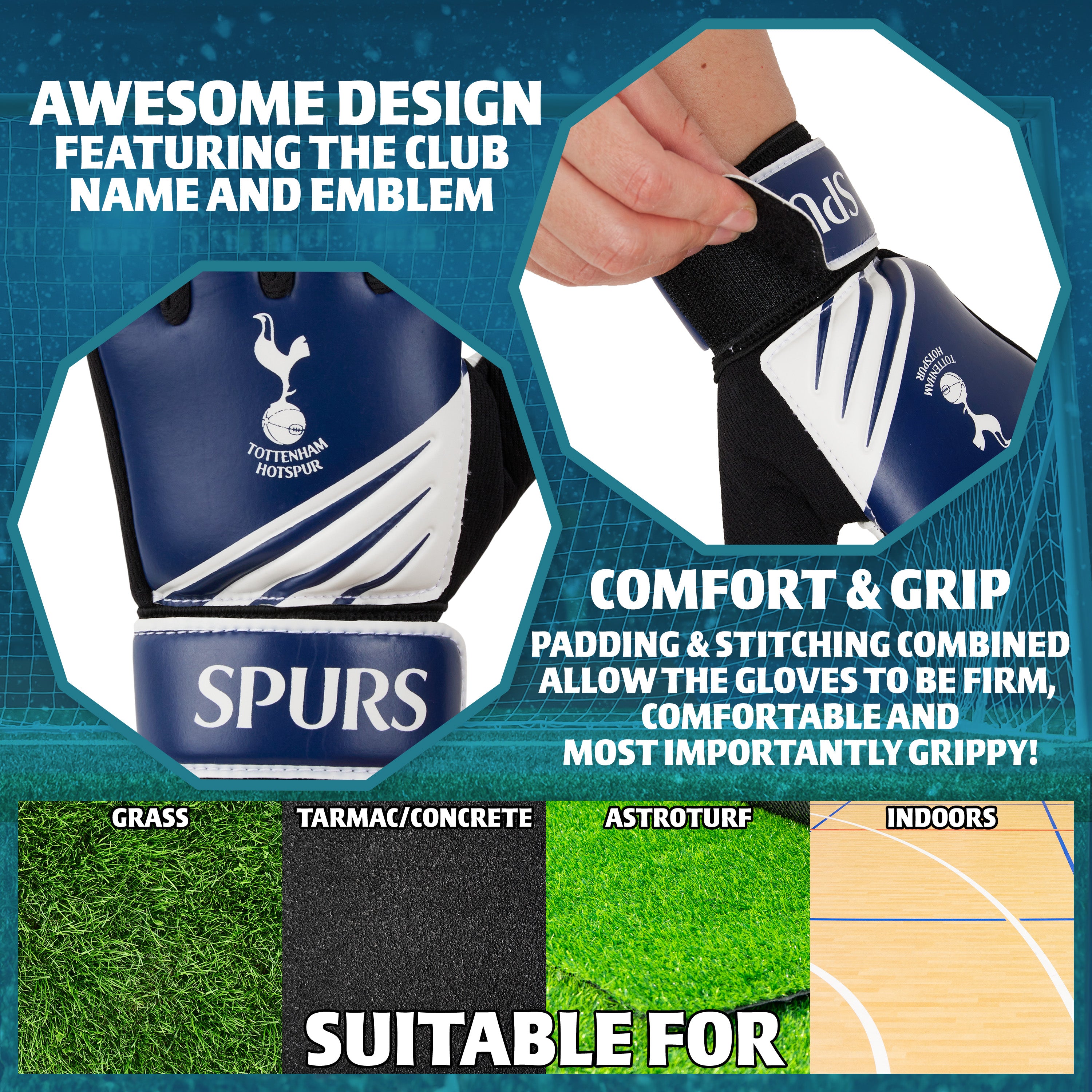 Tottenham Hotspur F.C. Goalkeeper Gloves for Kids Teenagers Non Slip Padded Palms Size 7 - Get Trend