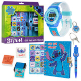 Disney Stitch Digital Kids Watch & Accessories Set, Colourful Watch with Plastic Strap Lockable Diary Ink Stamps, Stitch Gifts