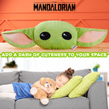 Disney Mandalorian Baby Yoda 3D Plush Pillow Cushions for Bed, Kids Bedroom Accessories 94 x 39cm - Star Wars Gifts for Boys (Green)