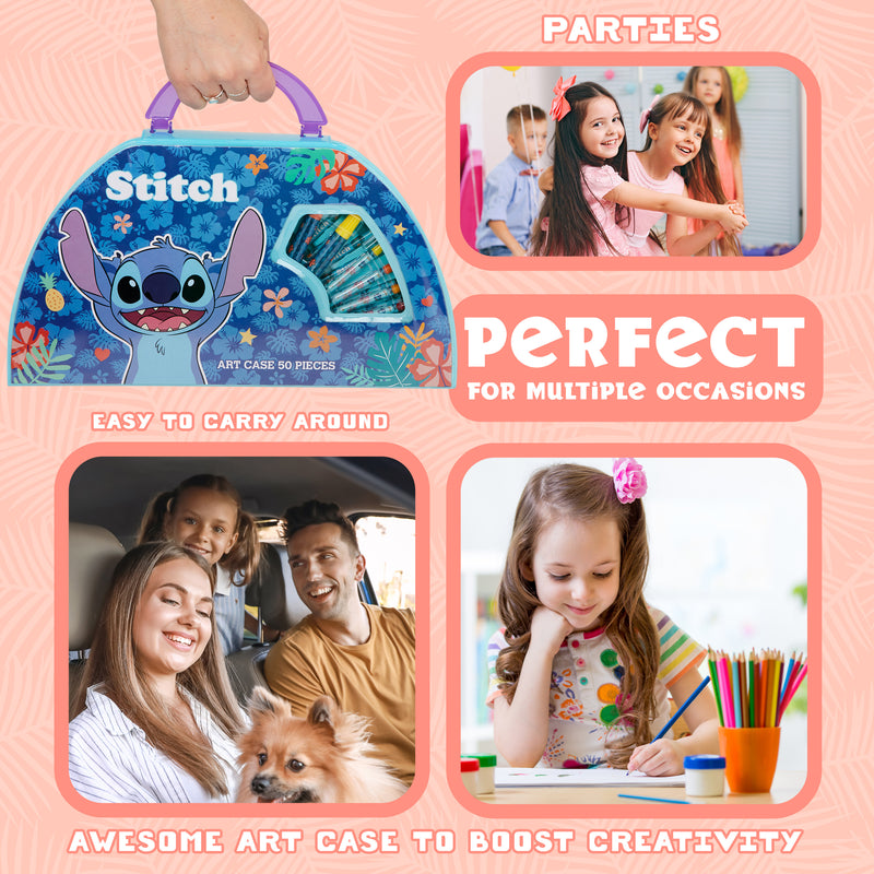 Disney Stitch Kids Art Set 40 Plus Pieces Princess Kids Colouring Sets