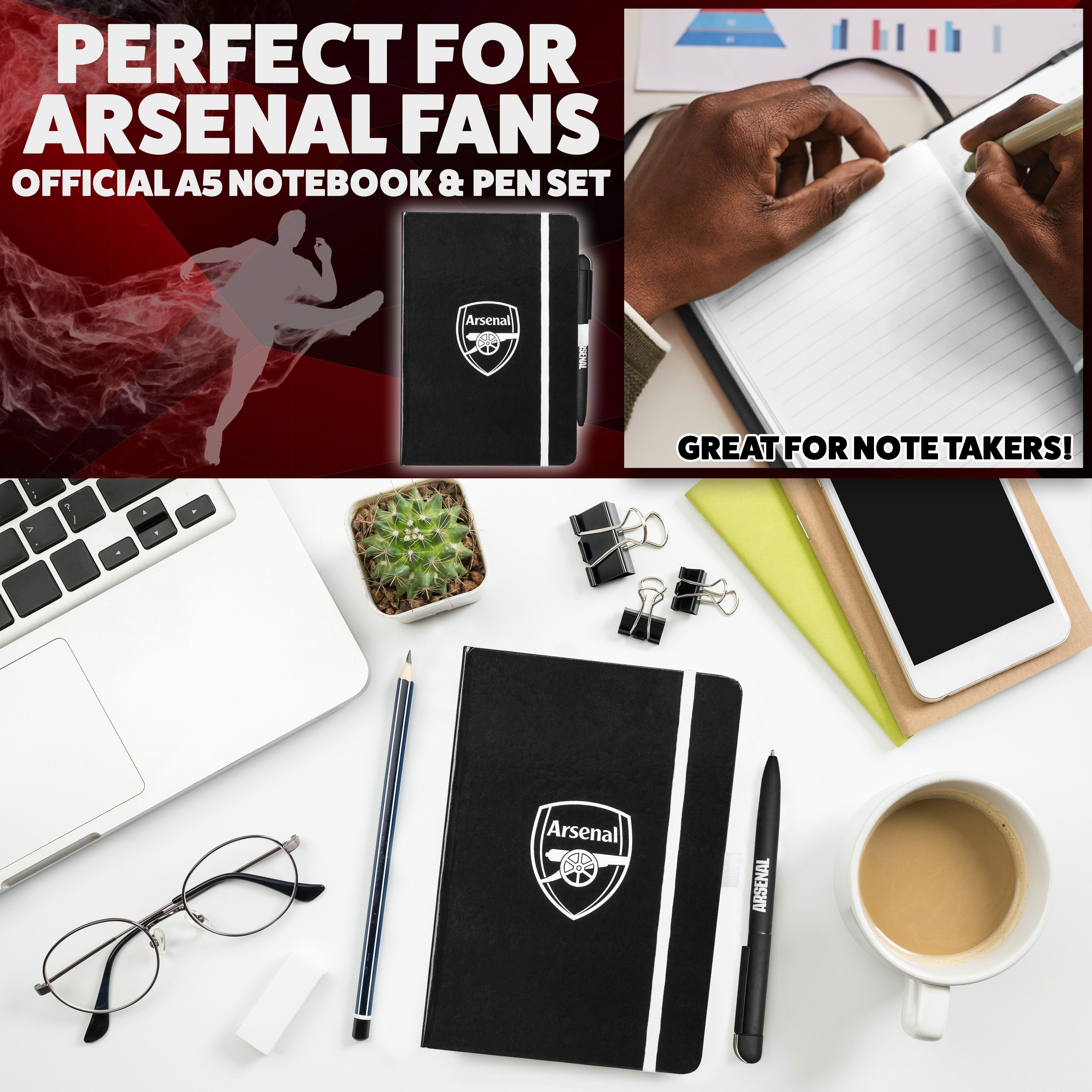 Arsenal Notebook Arsenal F.C. Supporters' Gear Stationery Set A4 Notebook & Pen - Mens ...
