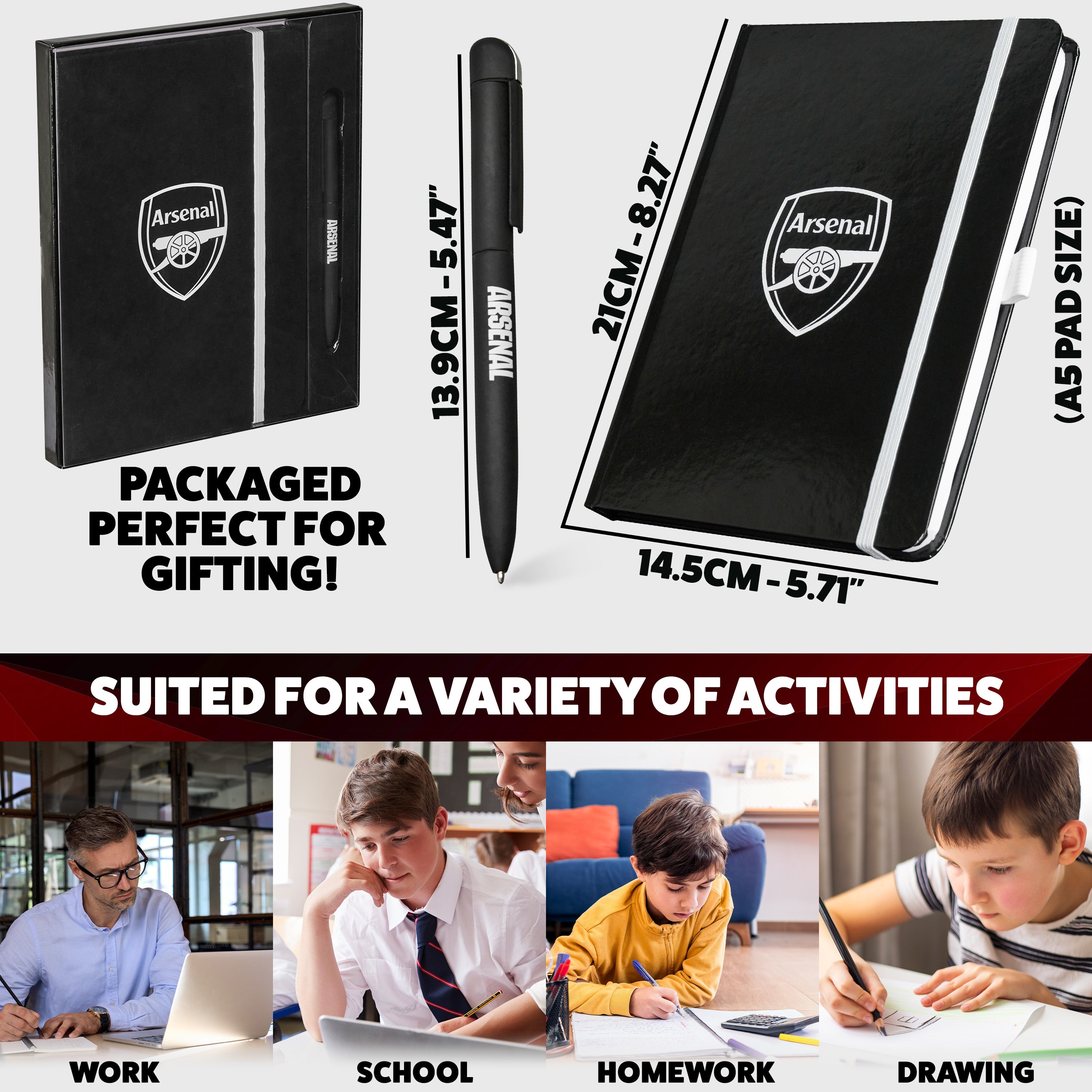 Arsenal Notebook Arsenal F.C. Supporters' Gear Stationery Set A4 Notebook & Pen - Mens ...