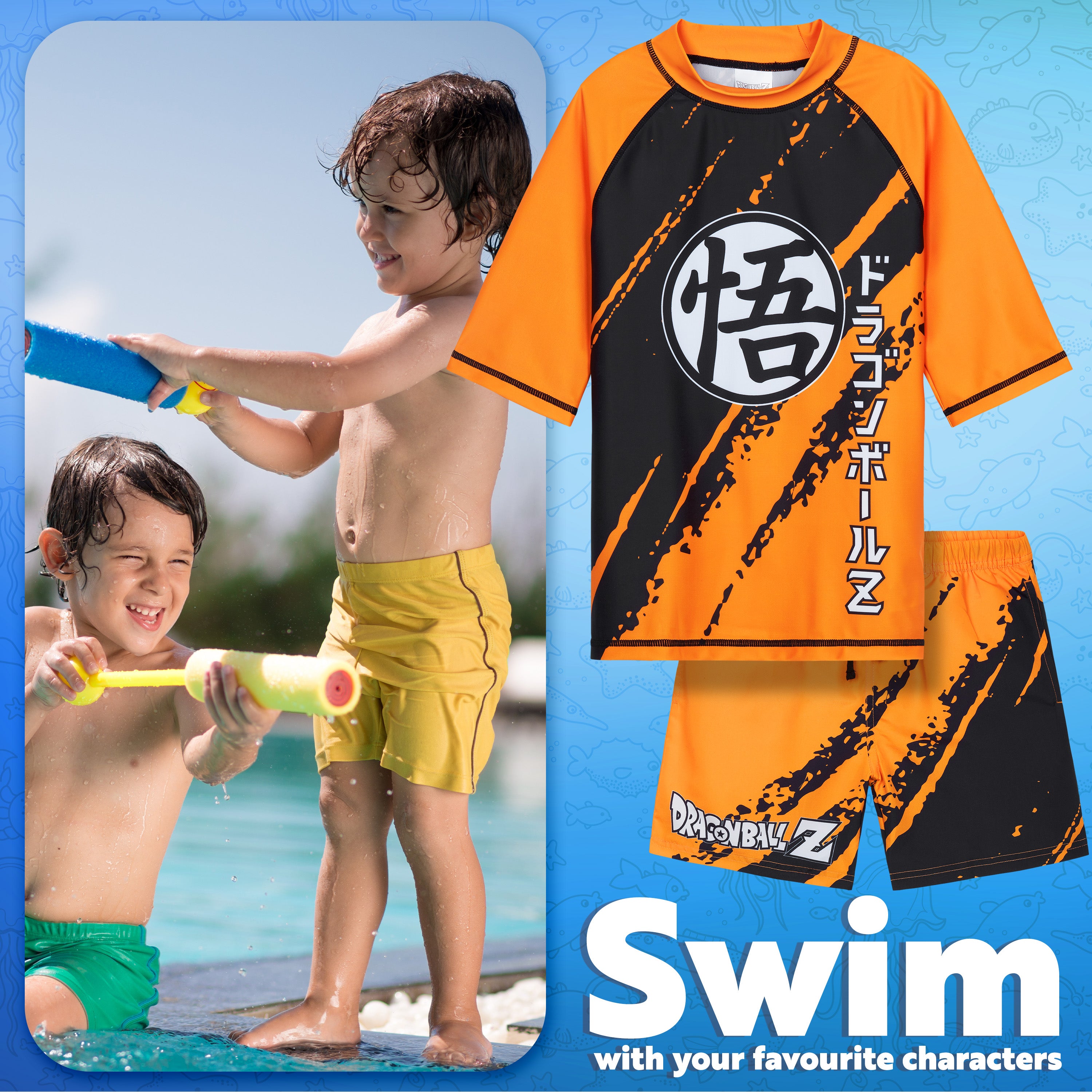 Get Trend Dragon Ball Z Swimsuit Set for Boys 2 Pcs with Swimming Trunks Marshall Rubble Chase Boys Rash Vest for Swimming Beach Trip Holiday Essentials - Get Trend
