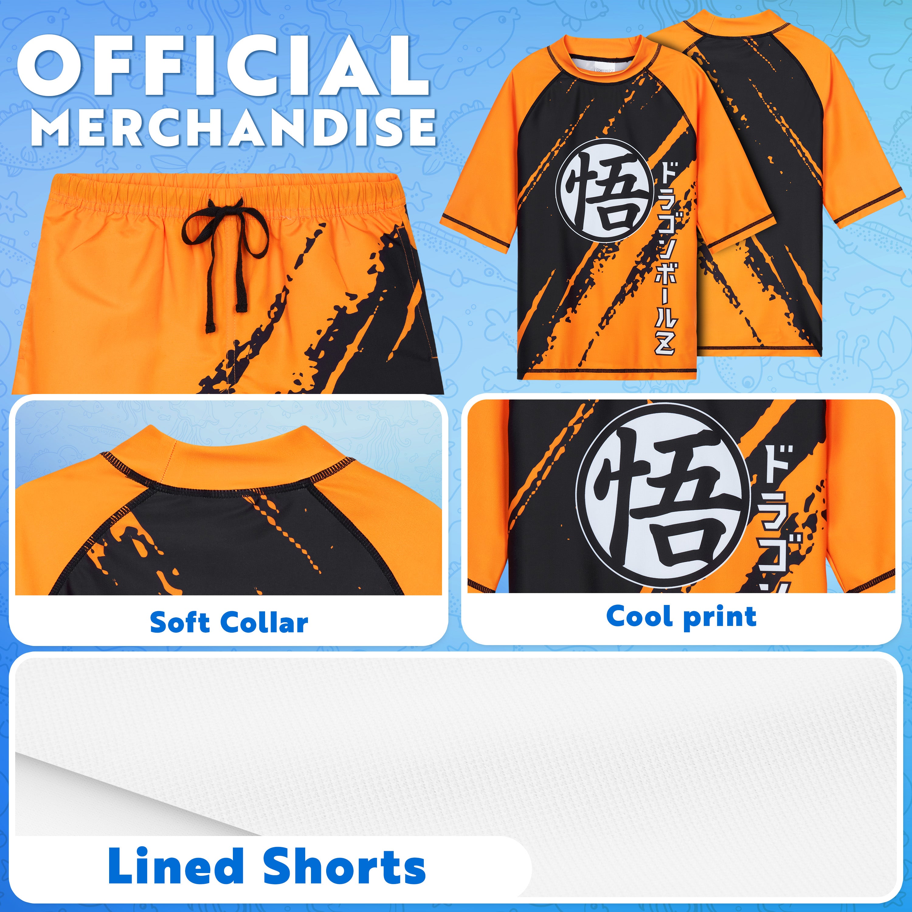 Get Trend Dragon Ball Z Swimsuit Set for Boys 2 Pcs with Swimming Trunks Marshall Rubble Chase Boys Rash Vest for Swimming Beach Trip Holiday Essentials - Get Trend