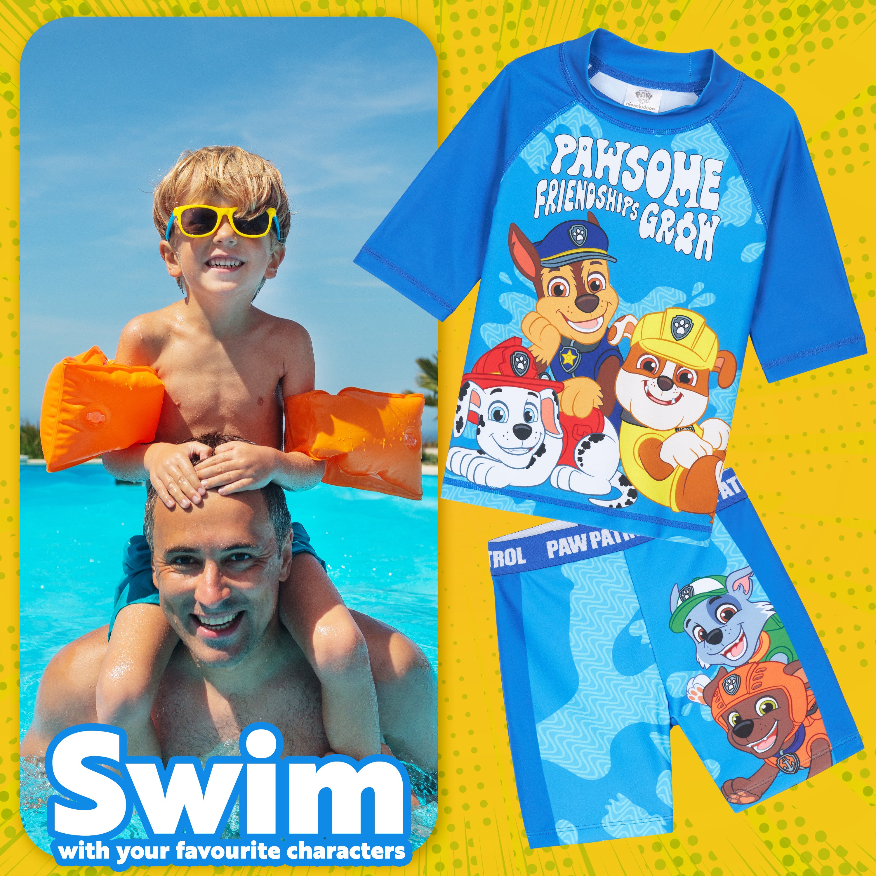 Get Trend Paw Patrol Swimsuit Set for Boys 2 Pcs with Swimming Trunks Marshall Rubble Chase Boys Rash Vest for Swimming Beach Trip Holiday Essentials - Get Trend