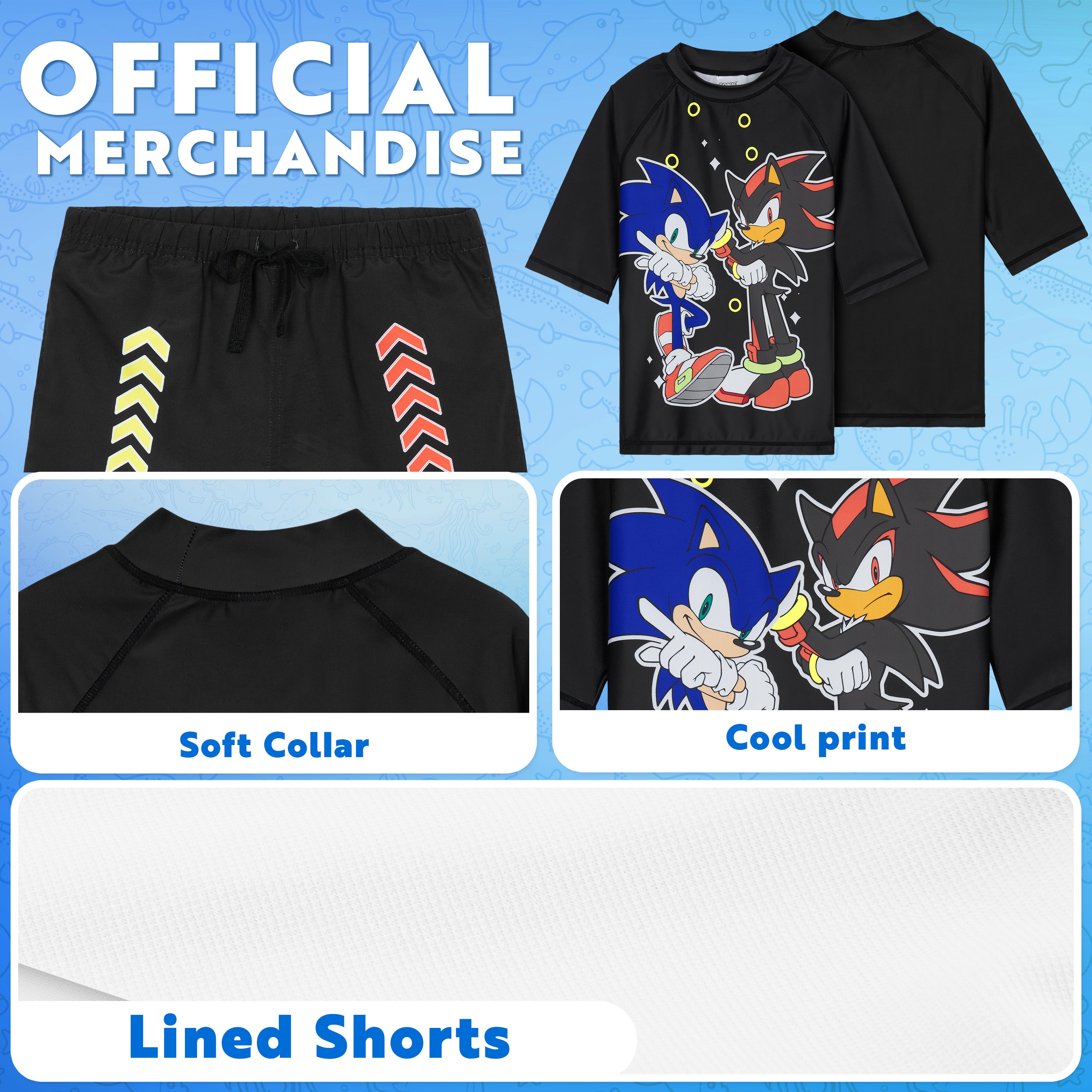 Get Trend Sonic the Hedgehog Swimsuit Set for Boys 2 Pcs with Swimming Trunks Marshall Rubble Chase Boys Rash Vest for Swimming Beach Trip Holiday Essentials - Get Trend