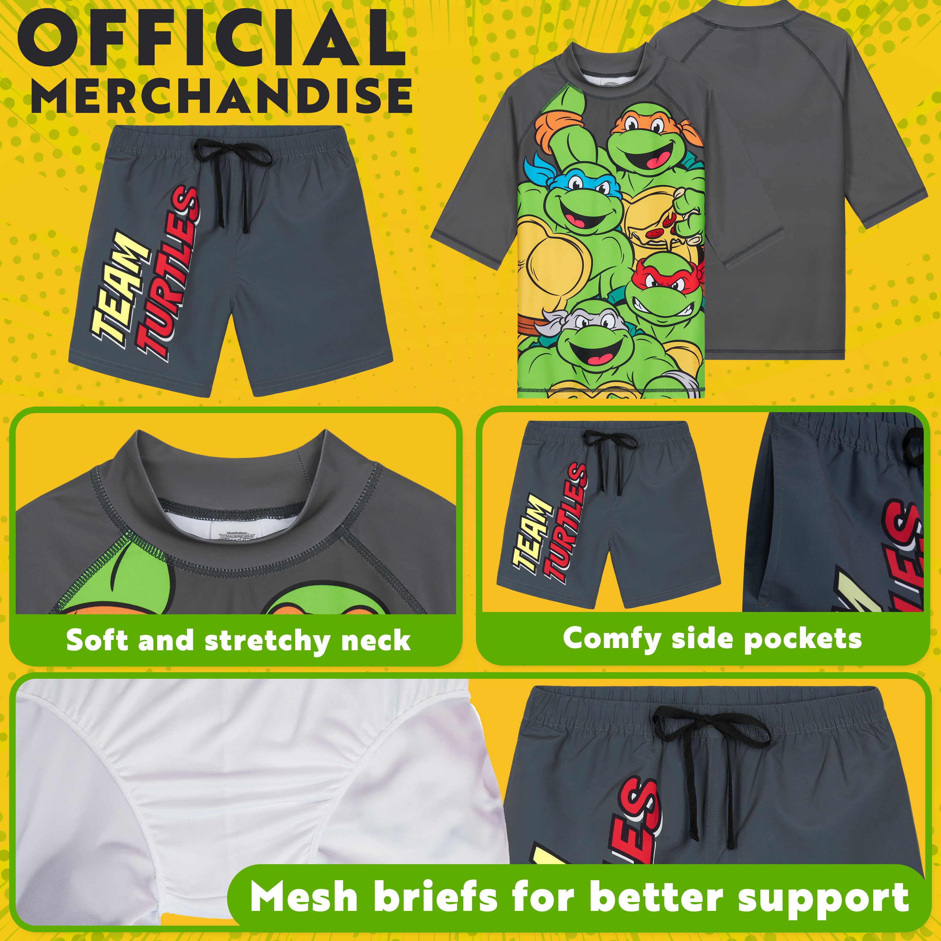 Get Trend Teenage Mutant Ninja Turtles Swimsuit Set for Boys 2 Pcs with Swimming Trunks Marshall Rubble Chase Boys Rash Vest for Swimming Beach Trip Holiday Essentials - Get Trend