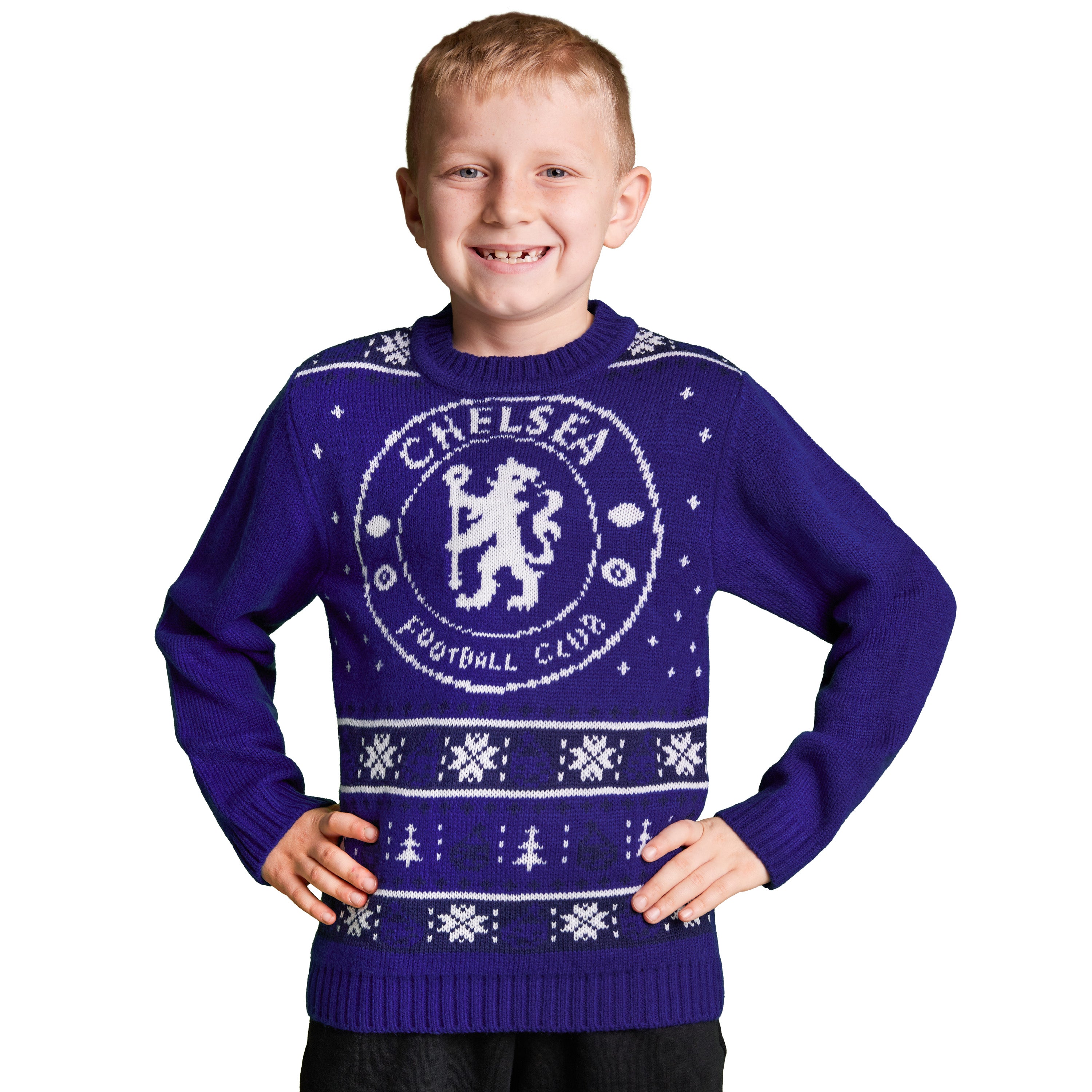 Chelsea FC Christmas Jumper Kids Teenagers Warm Cosy Football Xmas Jumper - Get Trend